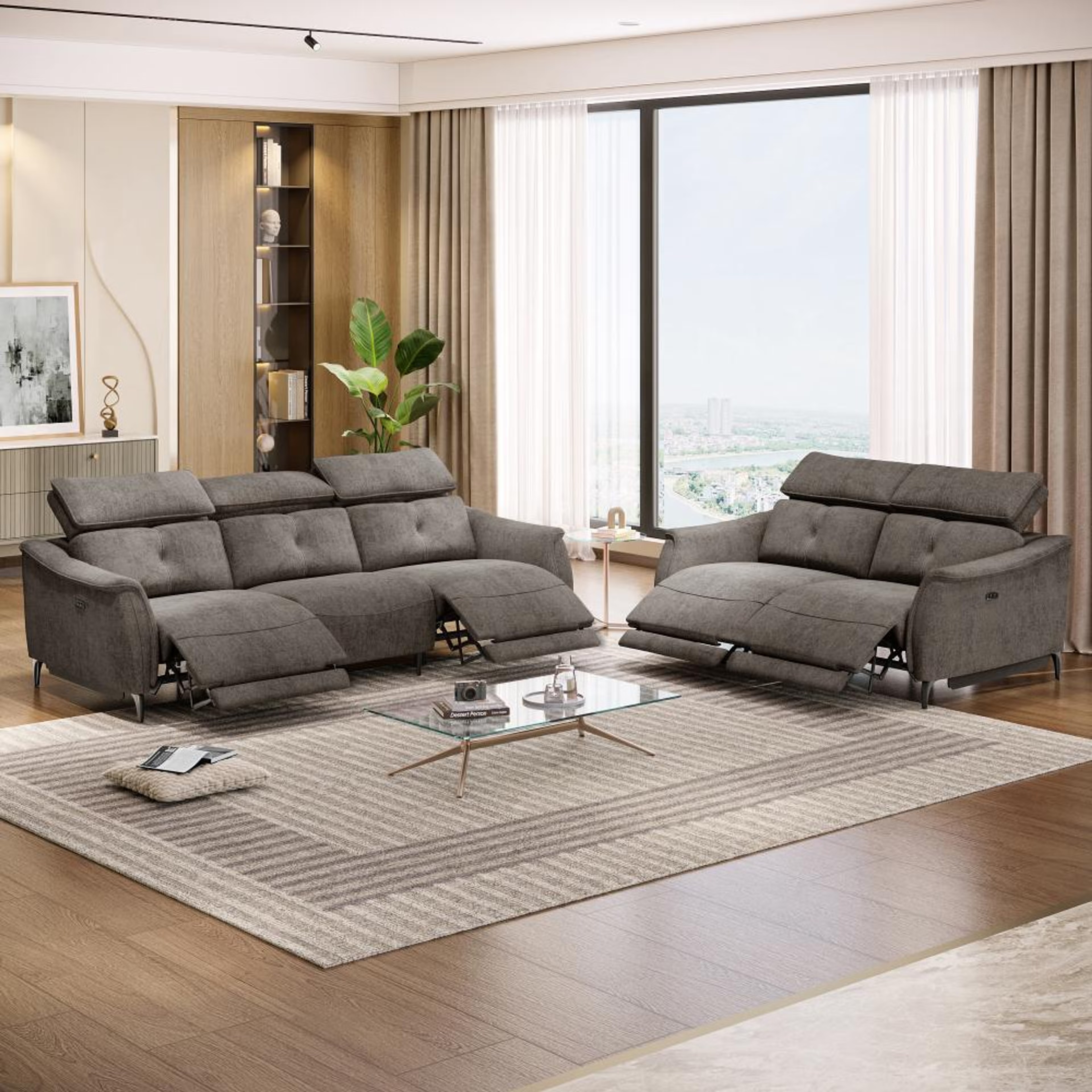 Wakefit Curacao With Motion Sofa Set (3+2) Seater Regular, With Motion, Set (3+2), Grey