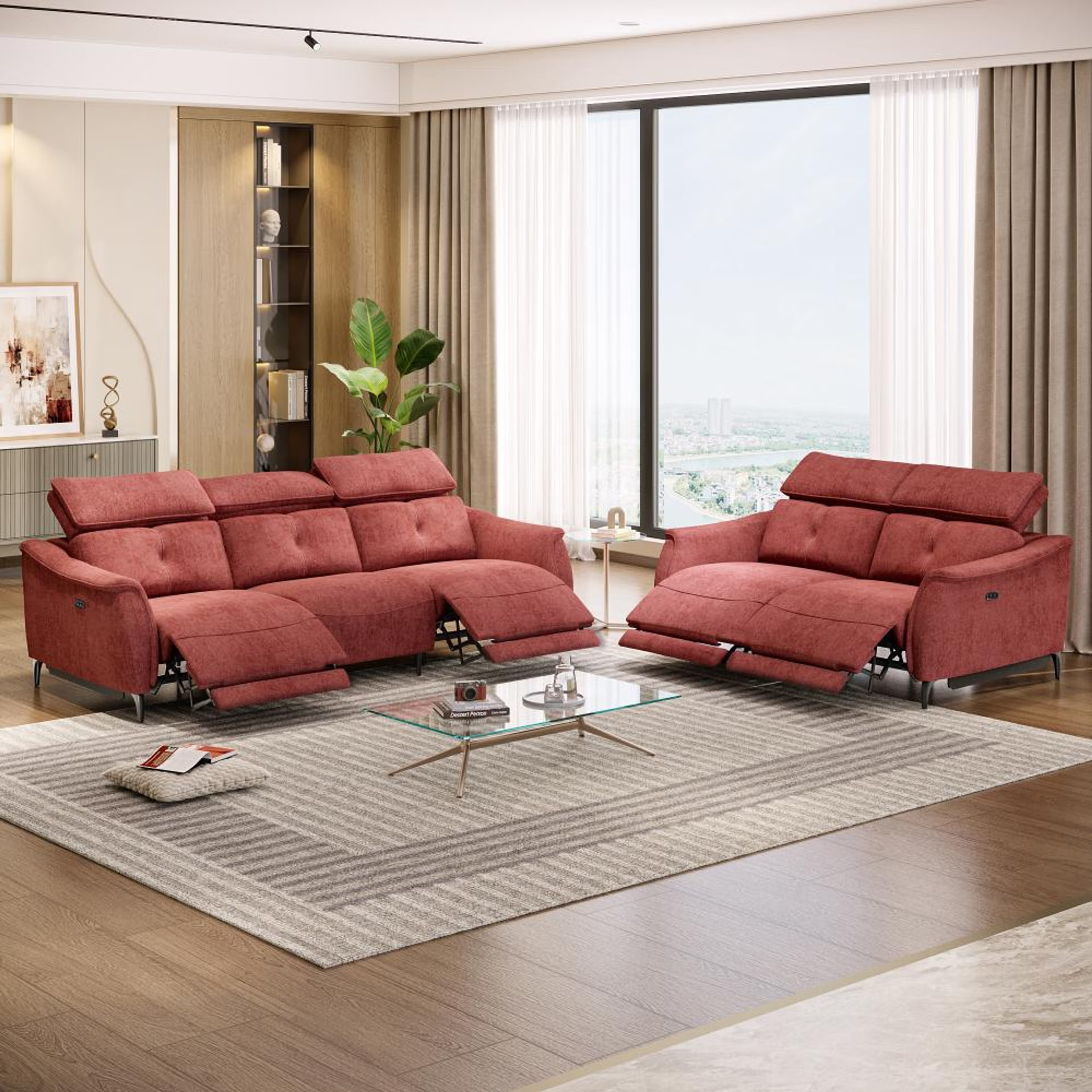 Wakefit Curacao With Motion Sofa Set (3+2) Seater Regular, With Motion, Set (3+2), Maroon