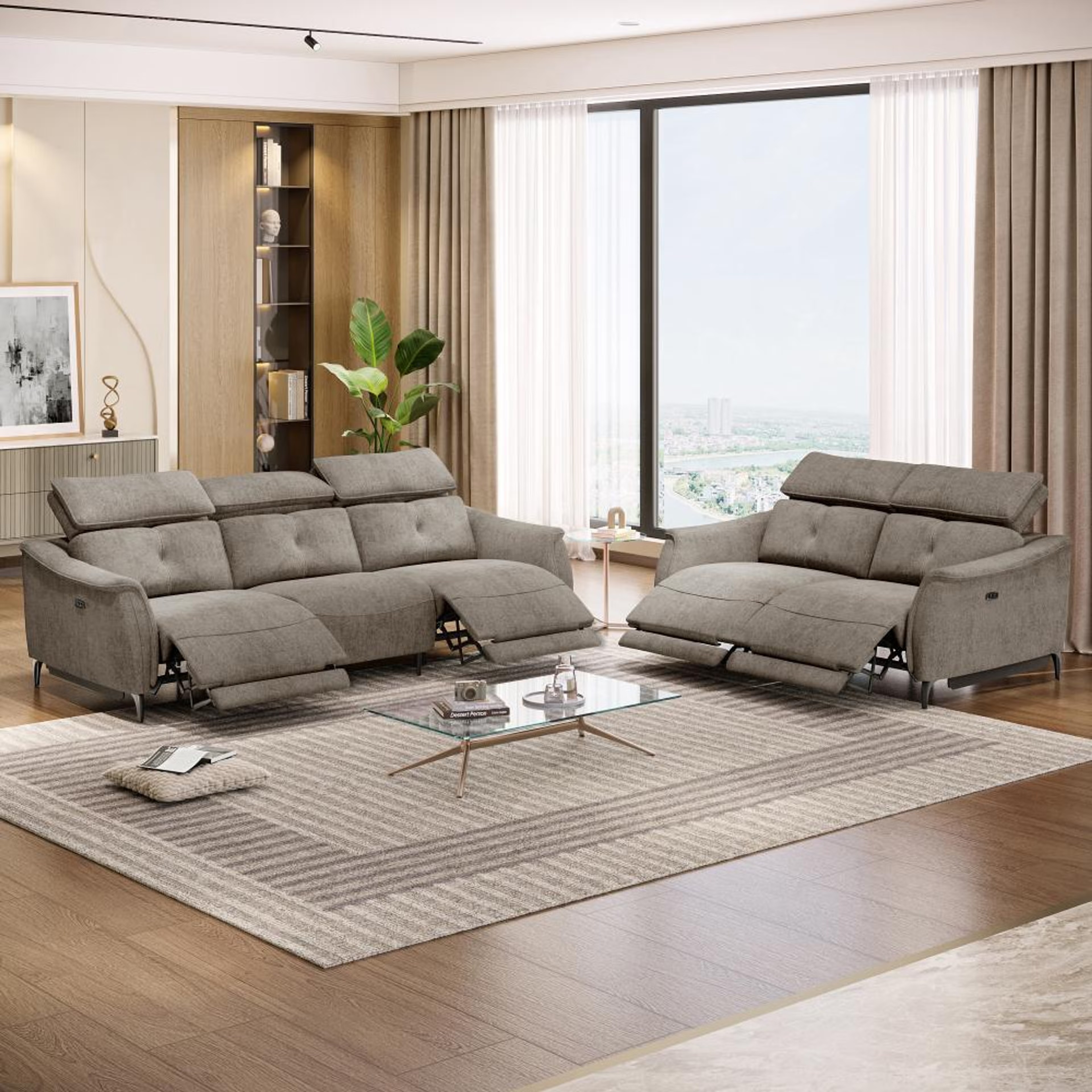 Wakefit Curacao With Motion Sofa Set (3+2) Seater Regular, With Motion, Set (3+2), Taupe