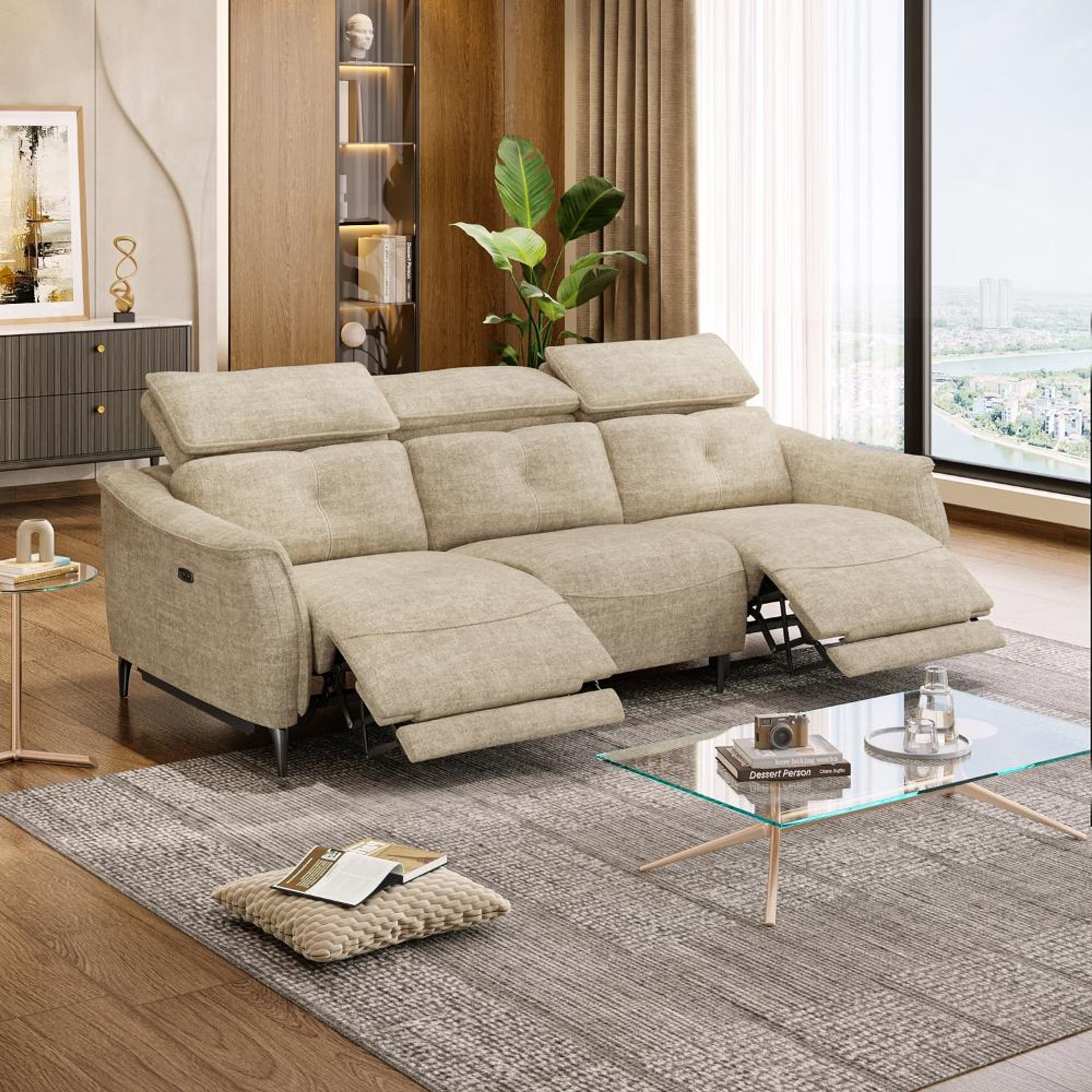 Wakefit Curacao Sofa With Motion - Three Seater Regular, With Motion, Three Seater, Beige