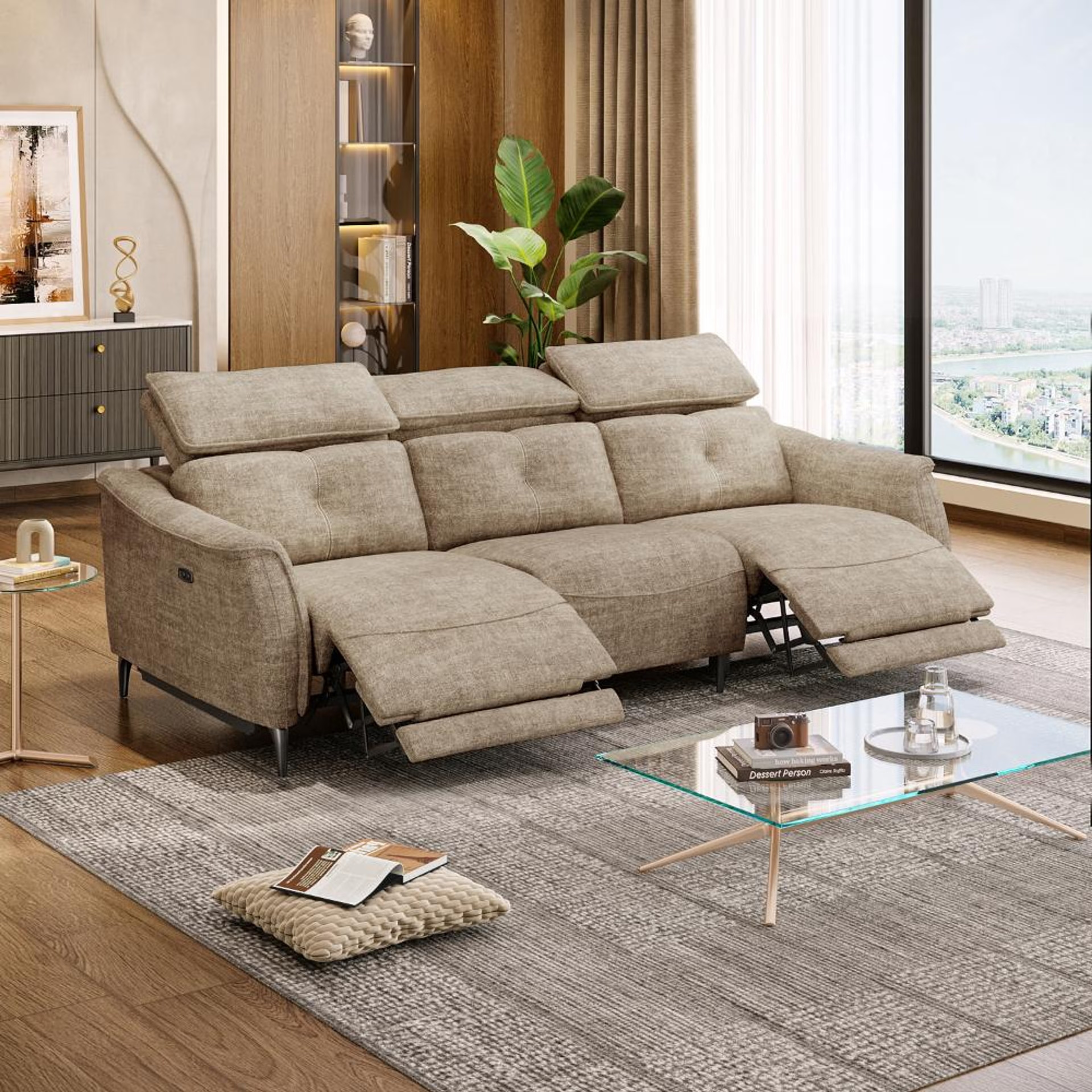 Wakefit Curacao Sofa With Motion - Three Seater Regular, With Motion, Three Seater, Taupe