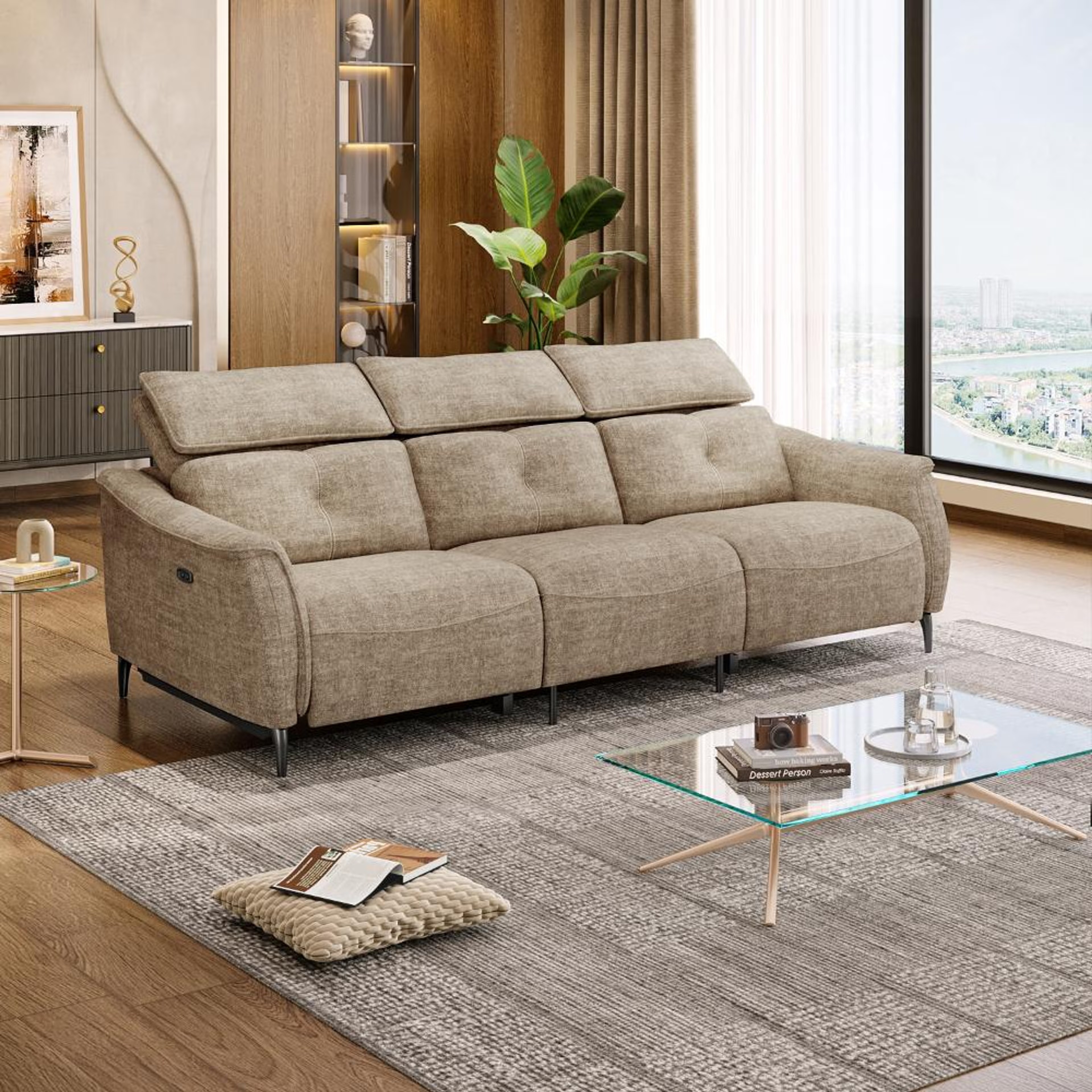 Wakefit Curacao Sofa With Motion - Three Seater Regular, With Motion, Three Seater, Taupe