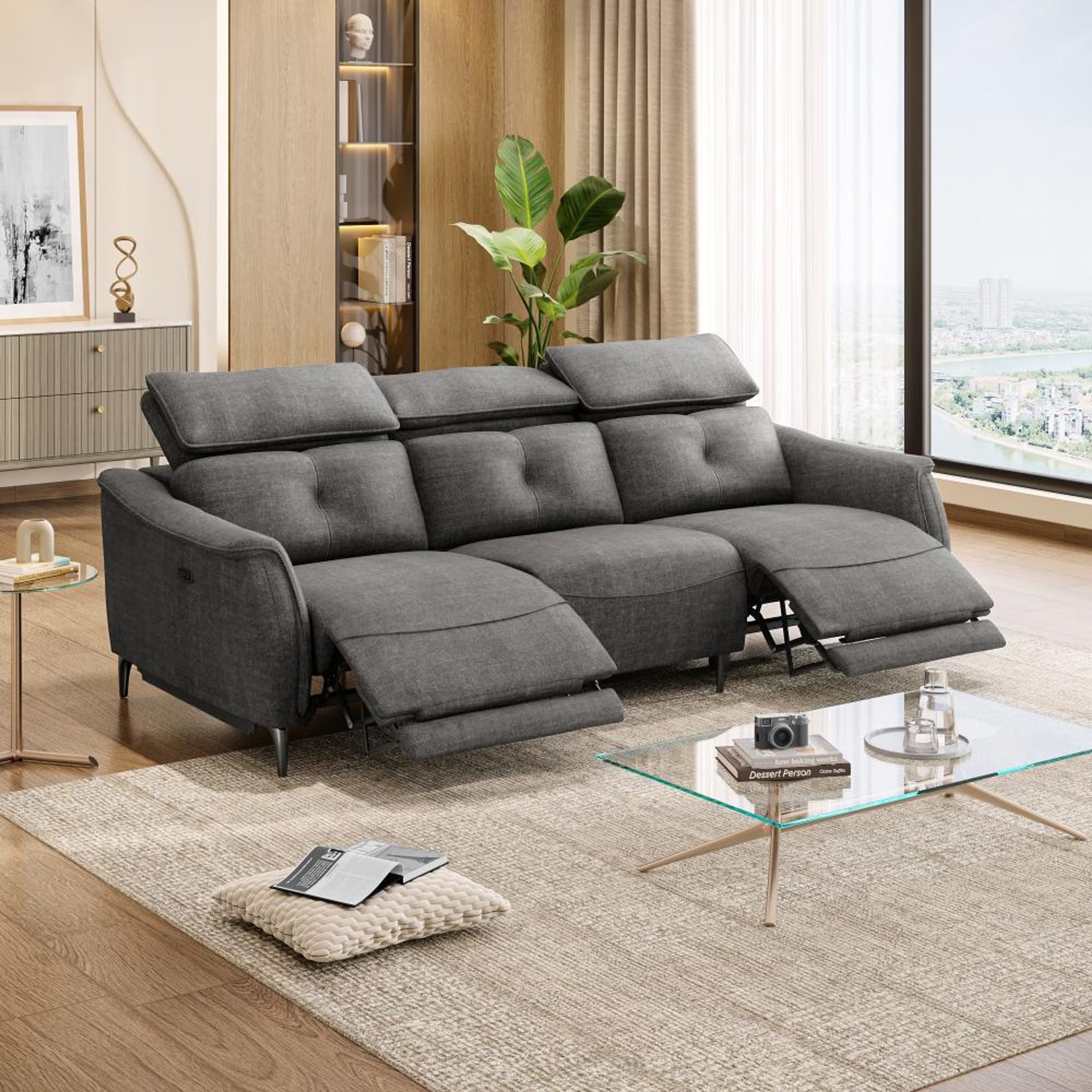 Wakefit Curacao Sofa With Motion - Three Seater Regular, With Motion, Three Seater, Graphite