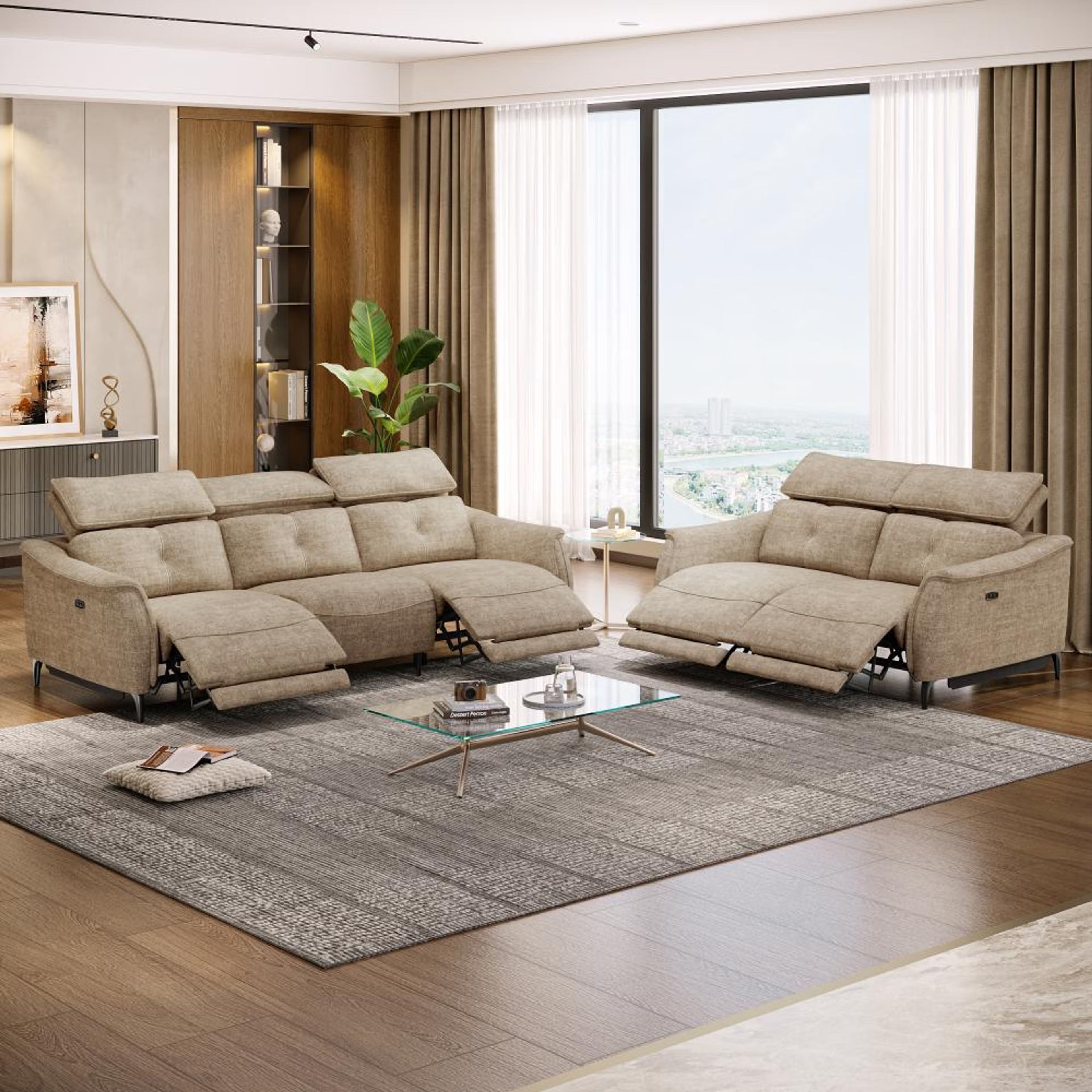 Wakefit Curacao With Motion Sofa Set (3+2) Seater Regular, With Motion, Set (3+2), Taupe