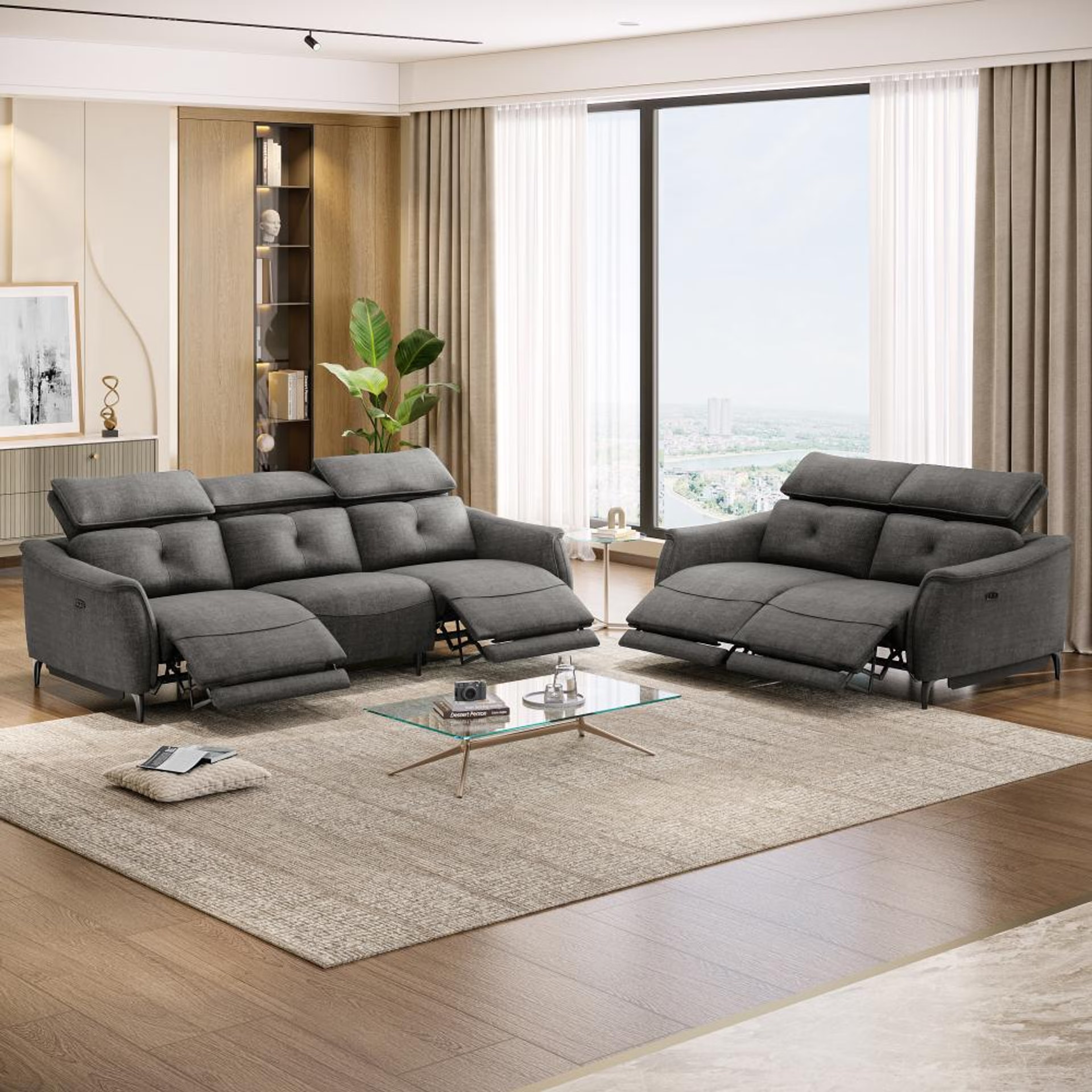 Home 31 Wakefit Curacao With Motion Sofa Set (3+2) Seater Regular, With Motion, Set (3+2), Graphite