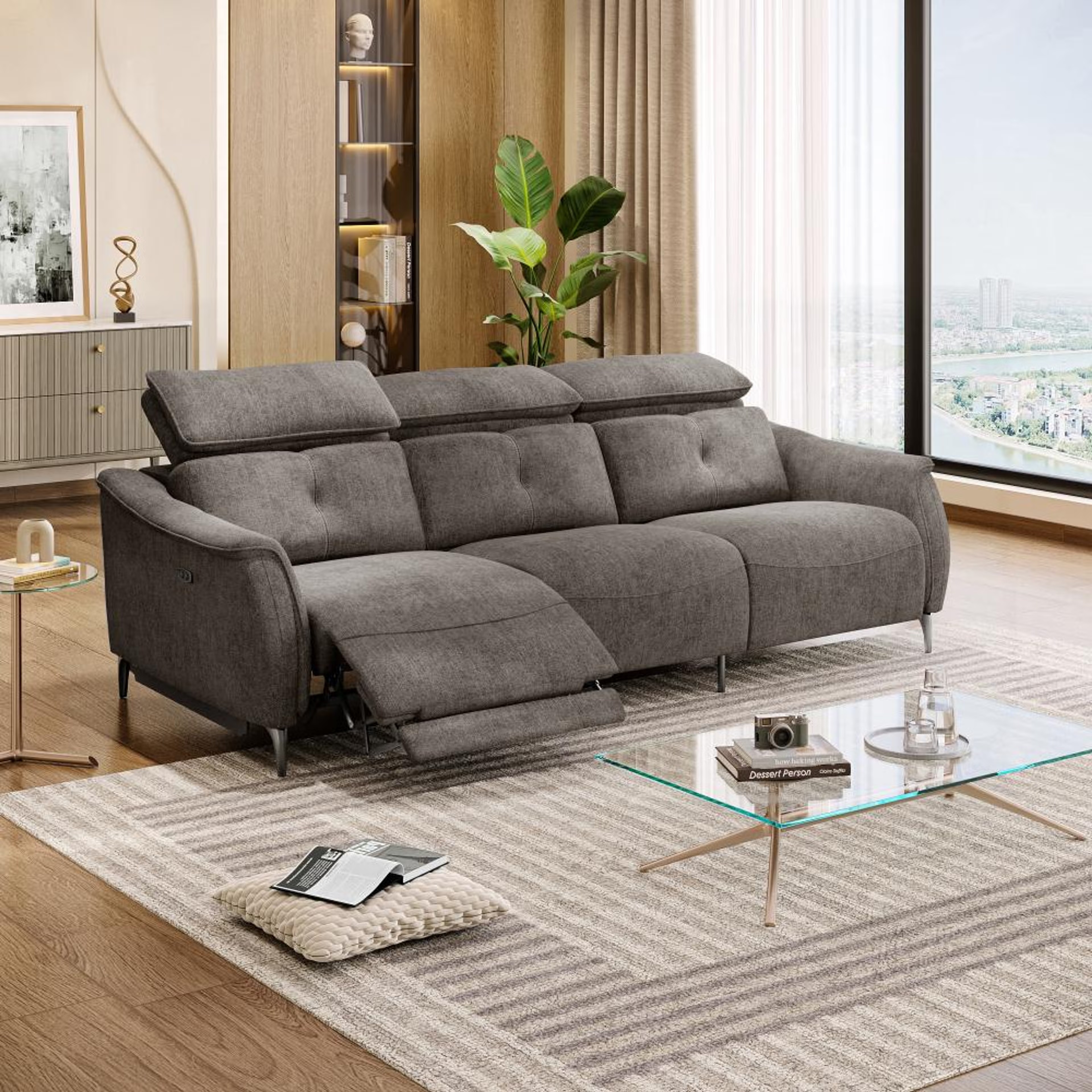 Wakefit Curacao Sofa With Motion - Three Seater Regular, With Motion, Three Seater with Left Motion, Grey