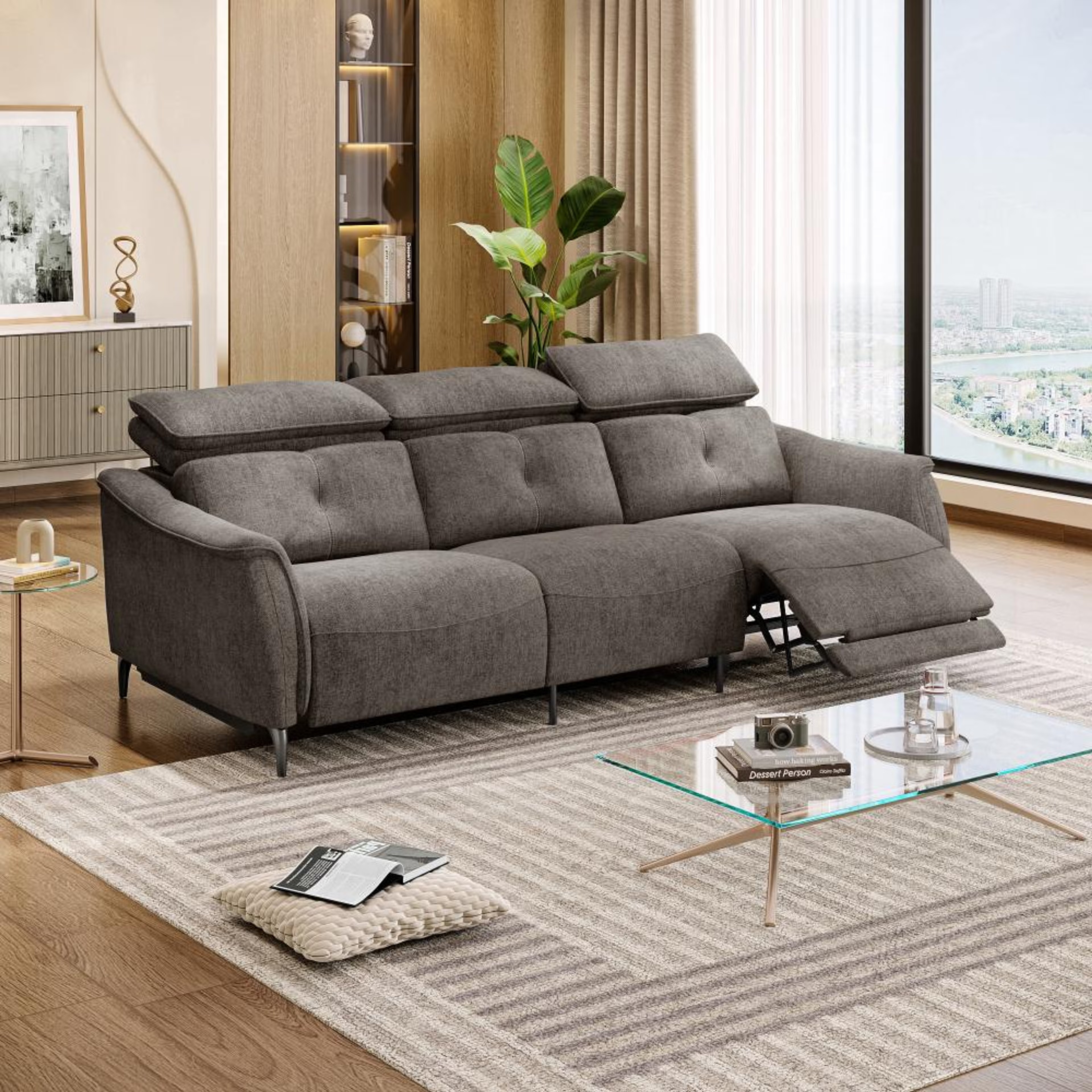 Wakefit Curacao Sofa With Motion - Three Seater Regular, With Motion, Three Seater with Right Motion, Grey