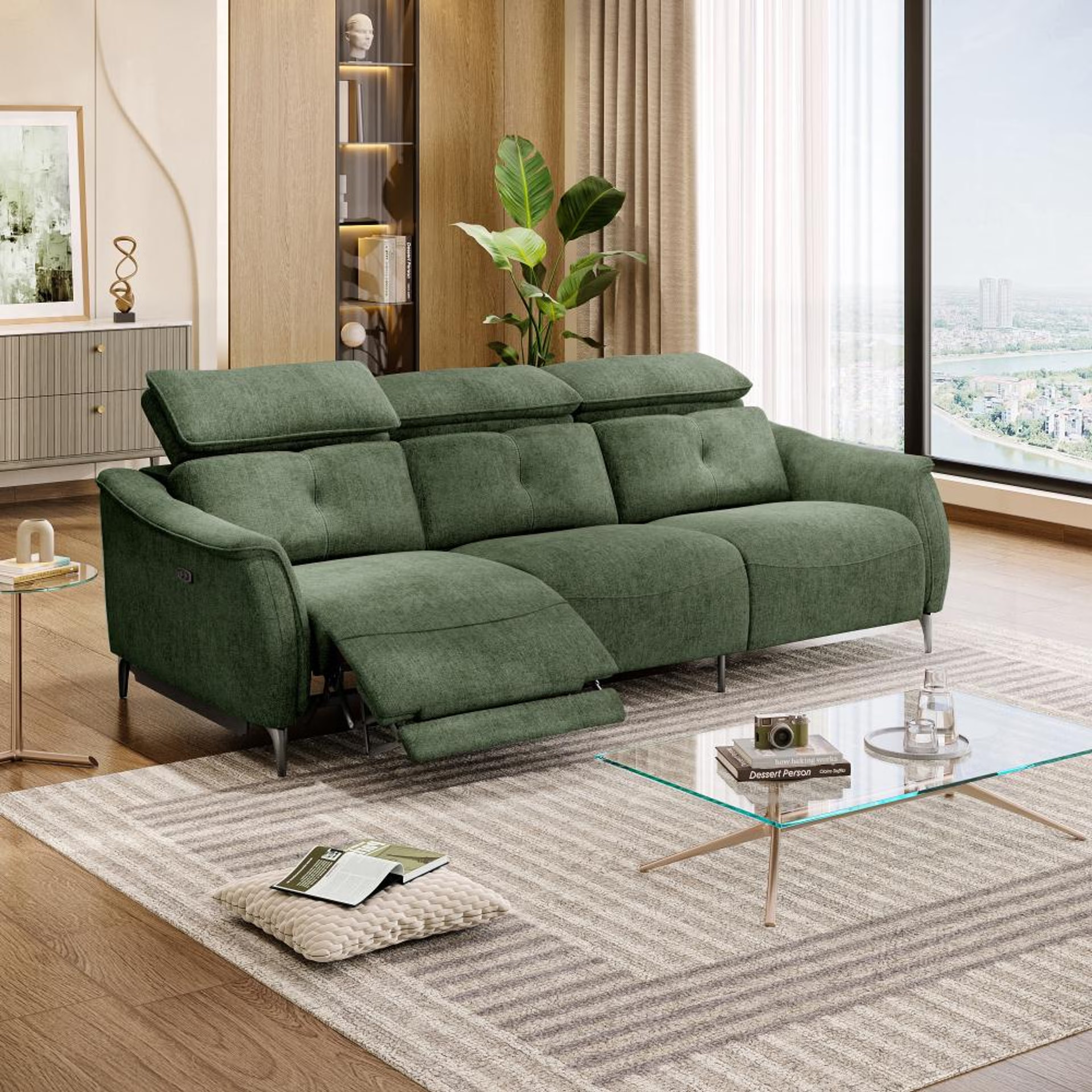 Wakefit Curacao Sofa With Motion - Three Seater Regular, With Motion, Three Seater with Left Motion, Green