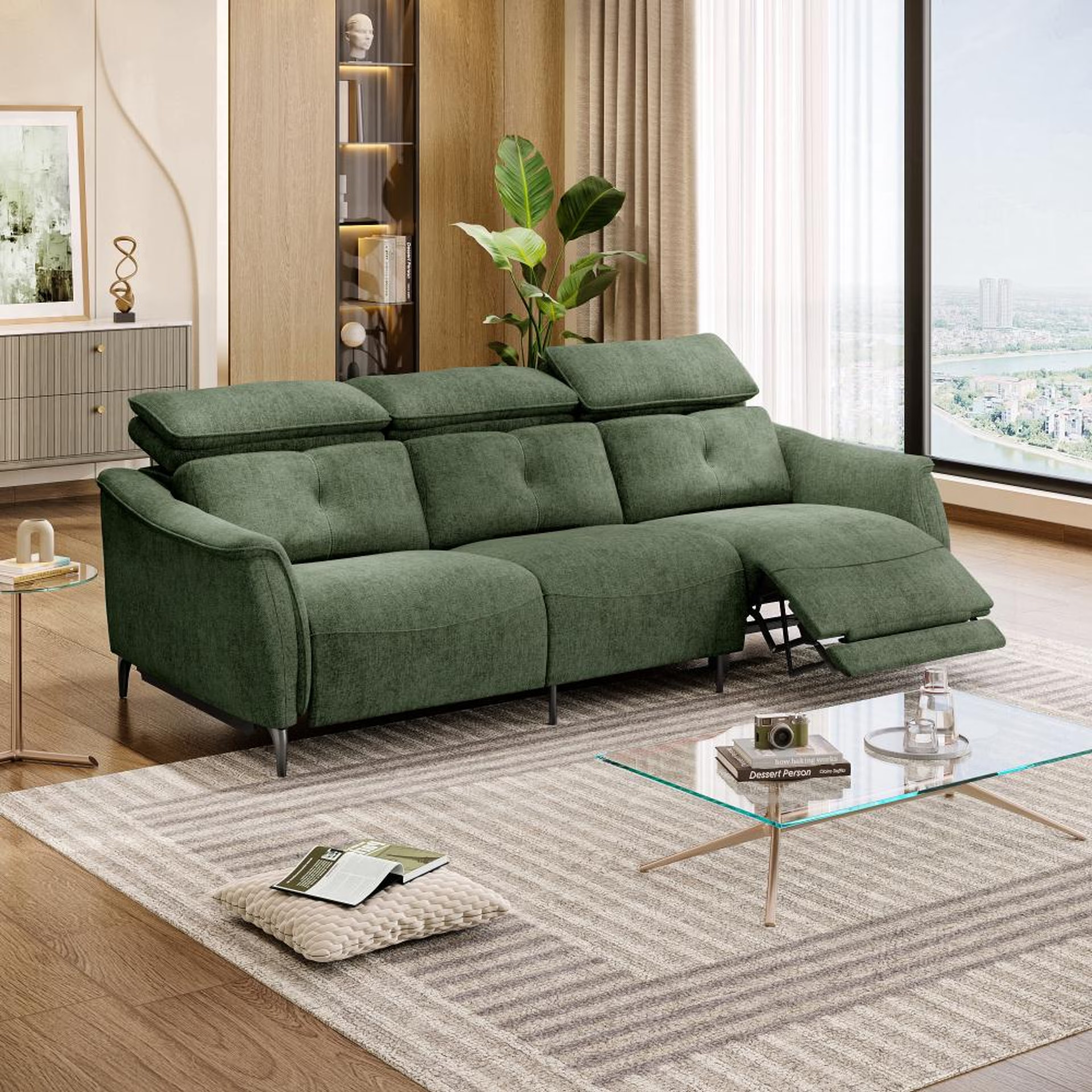 Wakefit Curacao Sofa With Motion - Three Seater Regular, With Motion, Three Seater with Right Motion, Green