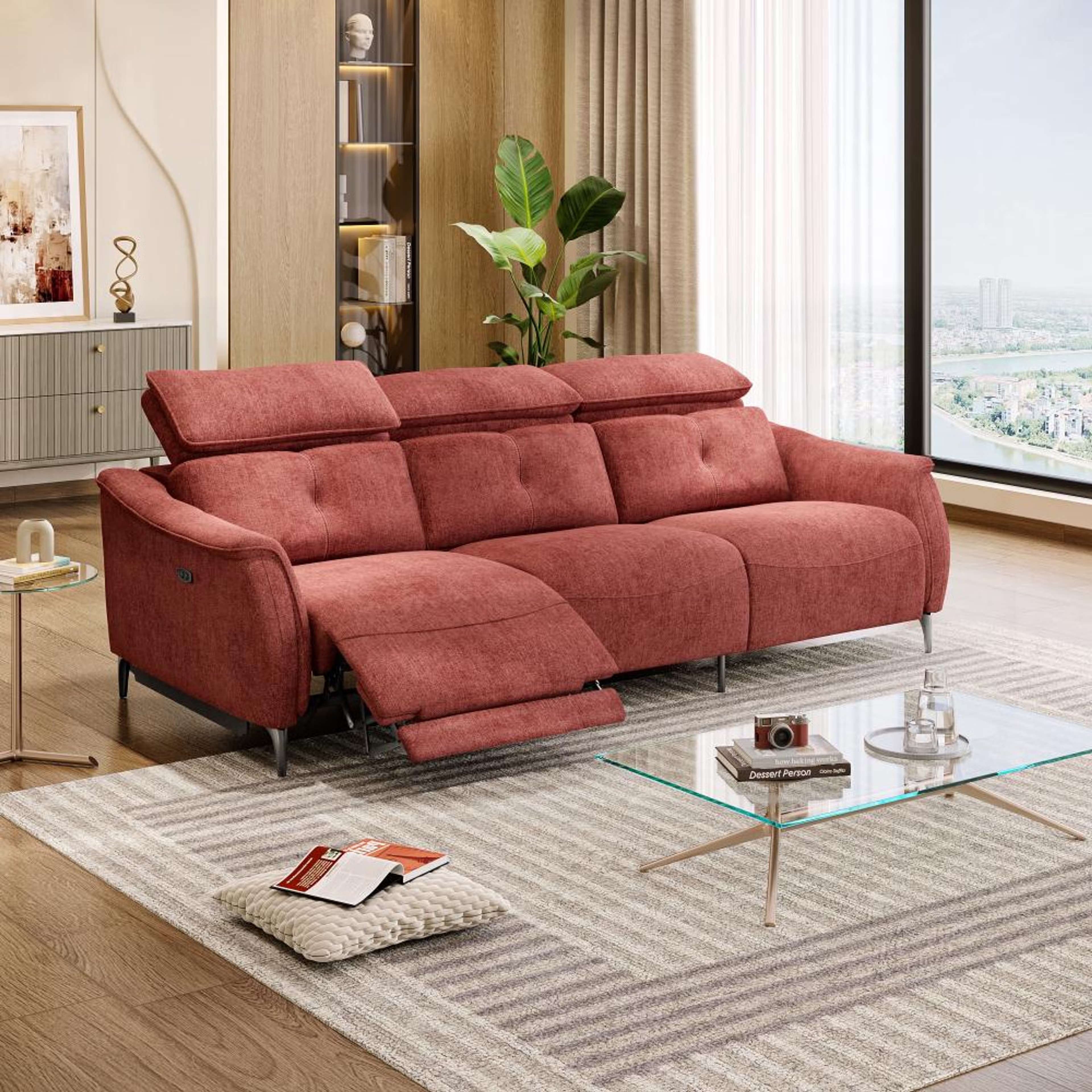 Wakefit Curacao Sofa With Motion - Three Seater Regular, With Motion, Three Seater with Left Motion, Maroon