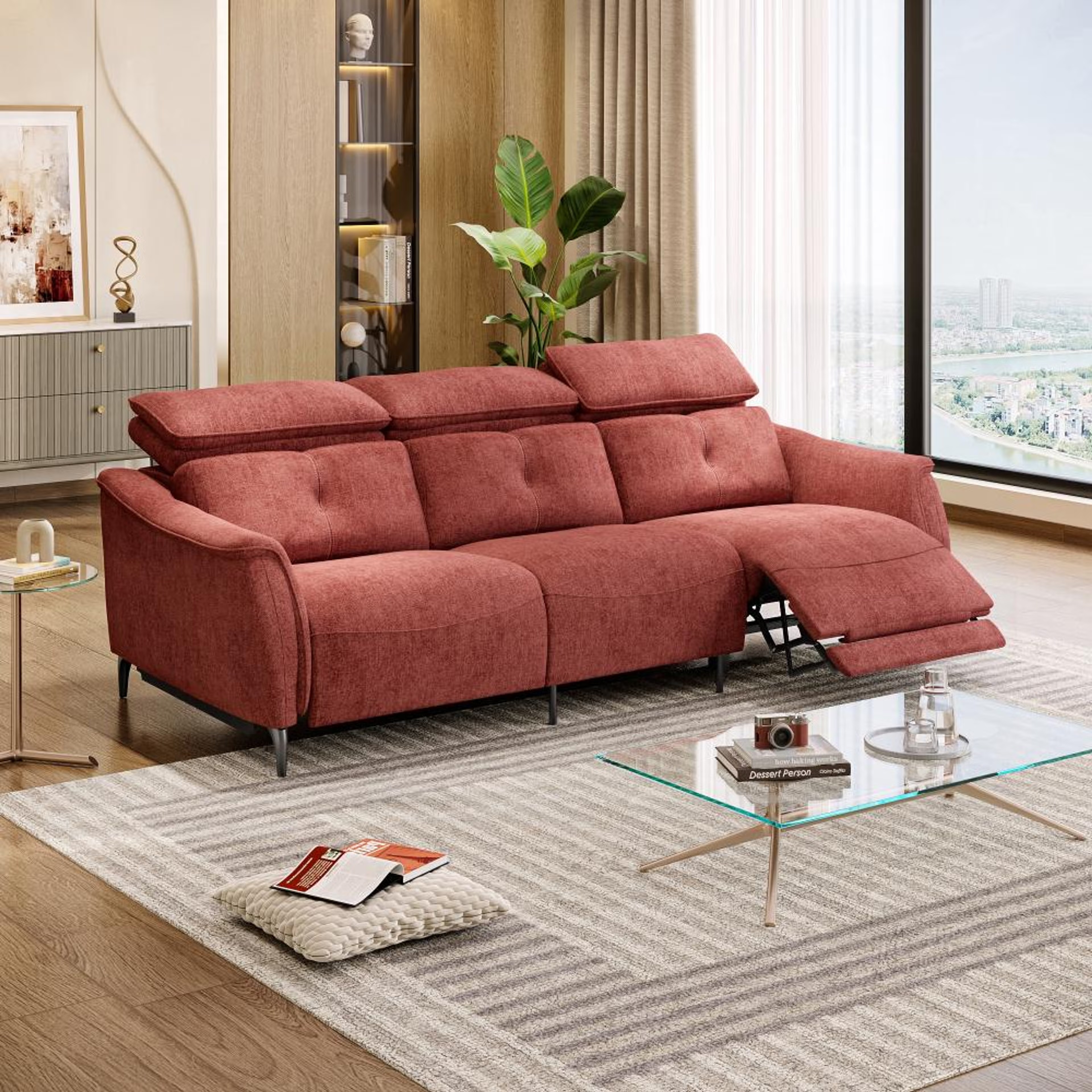 Home 34 Wakefit Curacao Sofa With Motion - Three Seater Regular, With Motion, Three Seater with Right Motion, Maroon