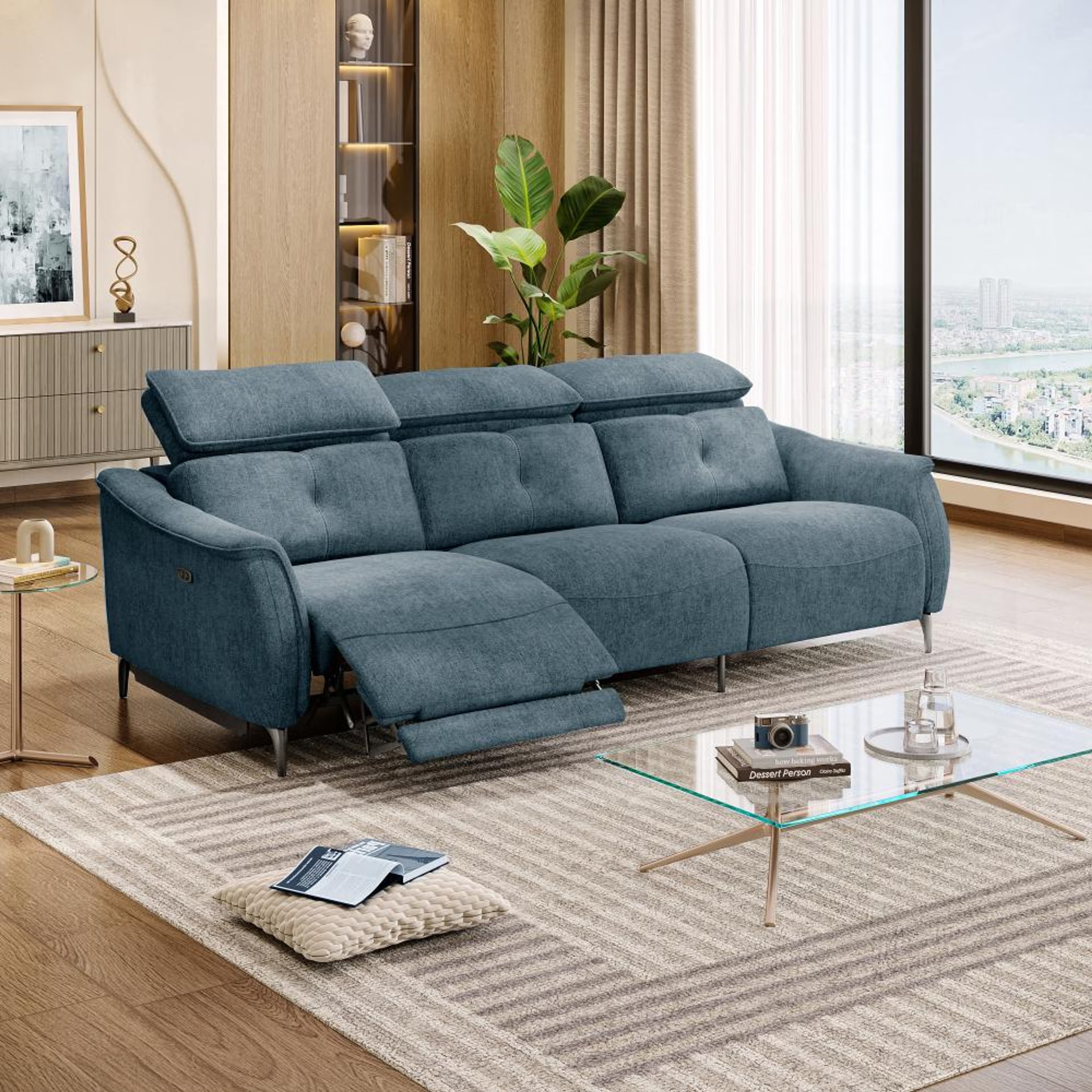 Home 37 Wakefit Curacao Sofa With Motion - Three Seater Regular, With Motion, Three Seater with Left Motion, Blue