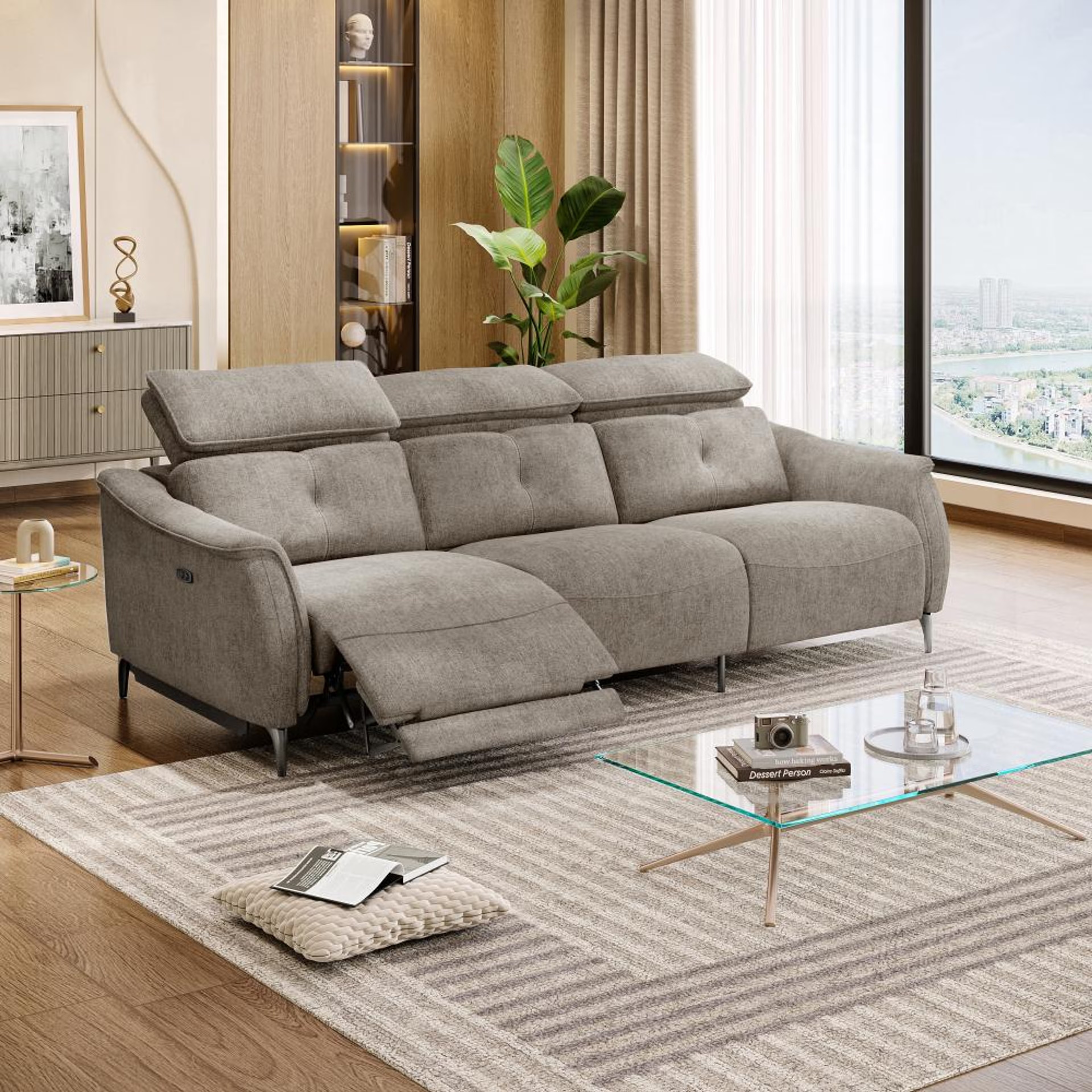 Wakefit Curacao Sofa With Motion - Three Seater Regular, With Motion, Three Seater with Left Motion, Taupe