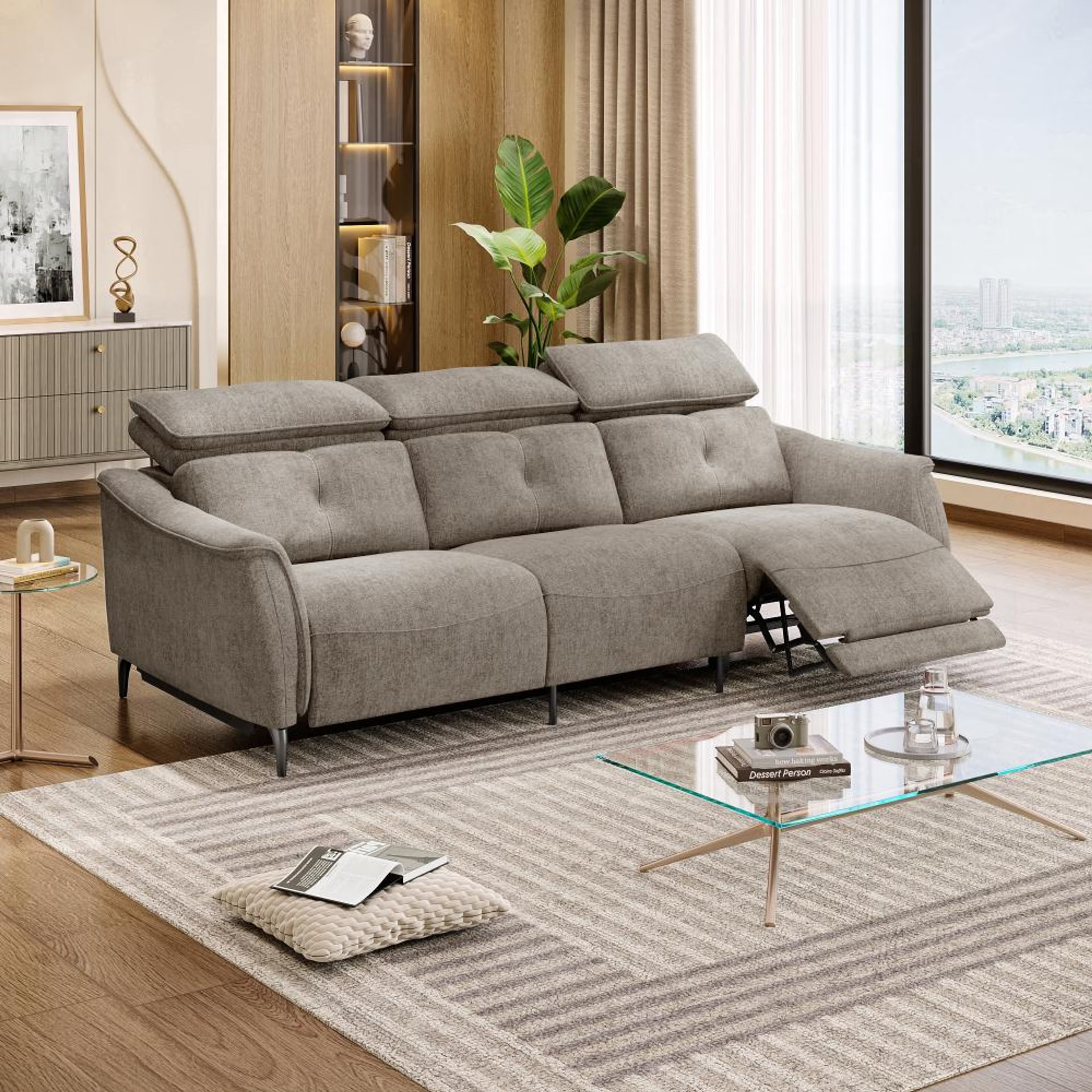Wakefit Curacao Sofa With Motion - Three Seater Regular, With Motion, Three Seater with Right Motion, Taupe