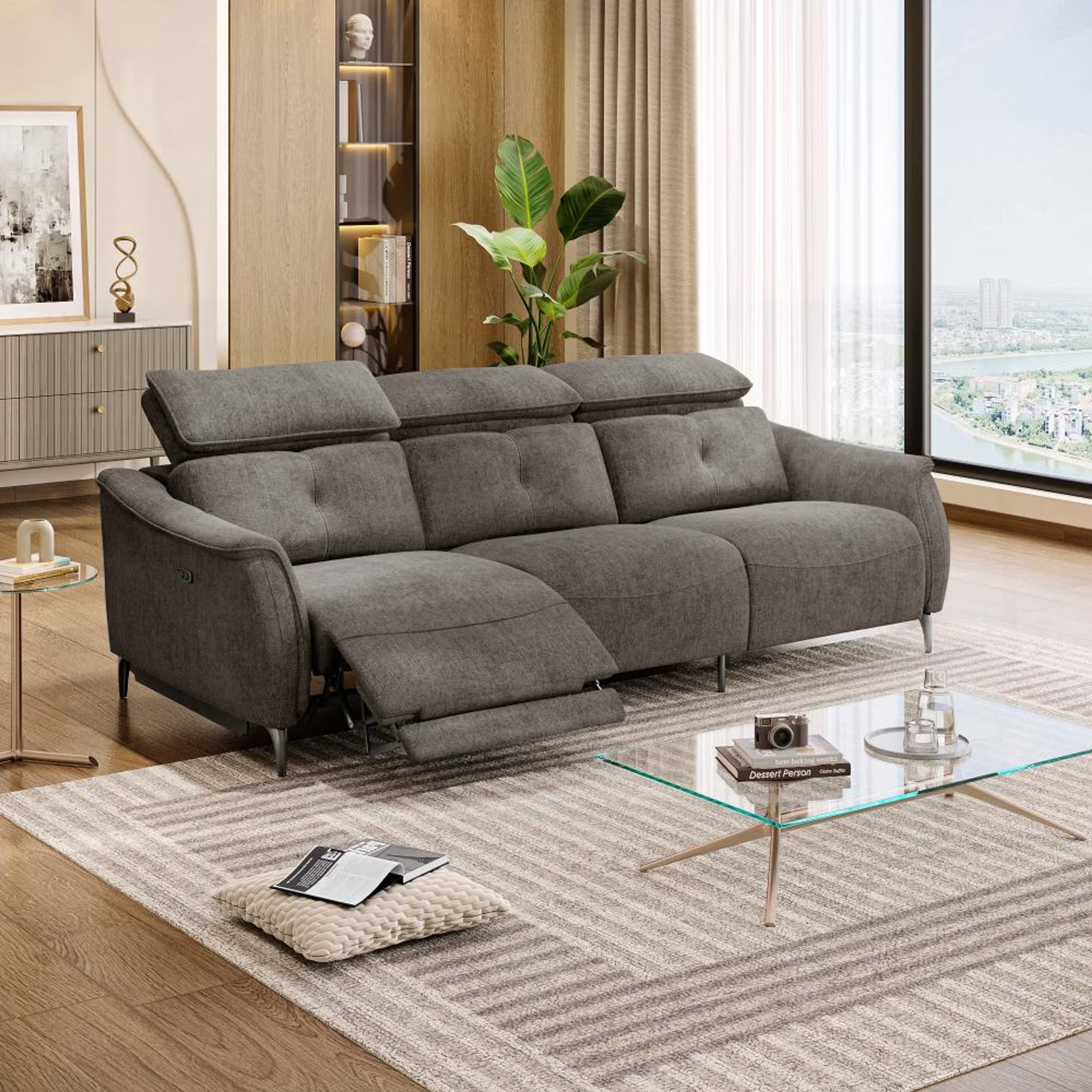 Wakefit Curacao Sofa With Motion - Three Seater Regular, With Motion, Three Seater with Left Motion, Brown