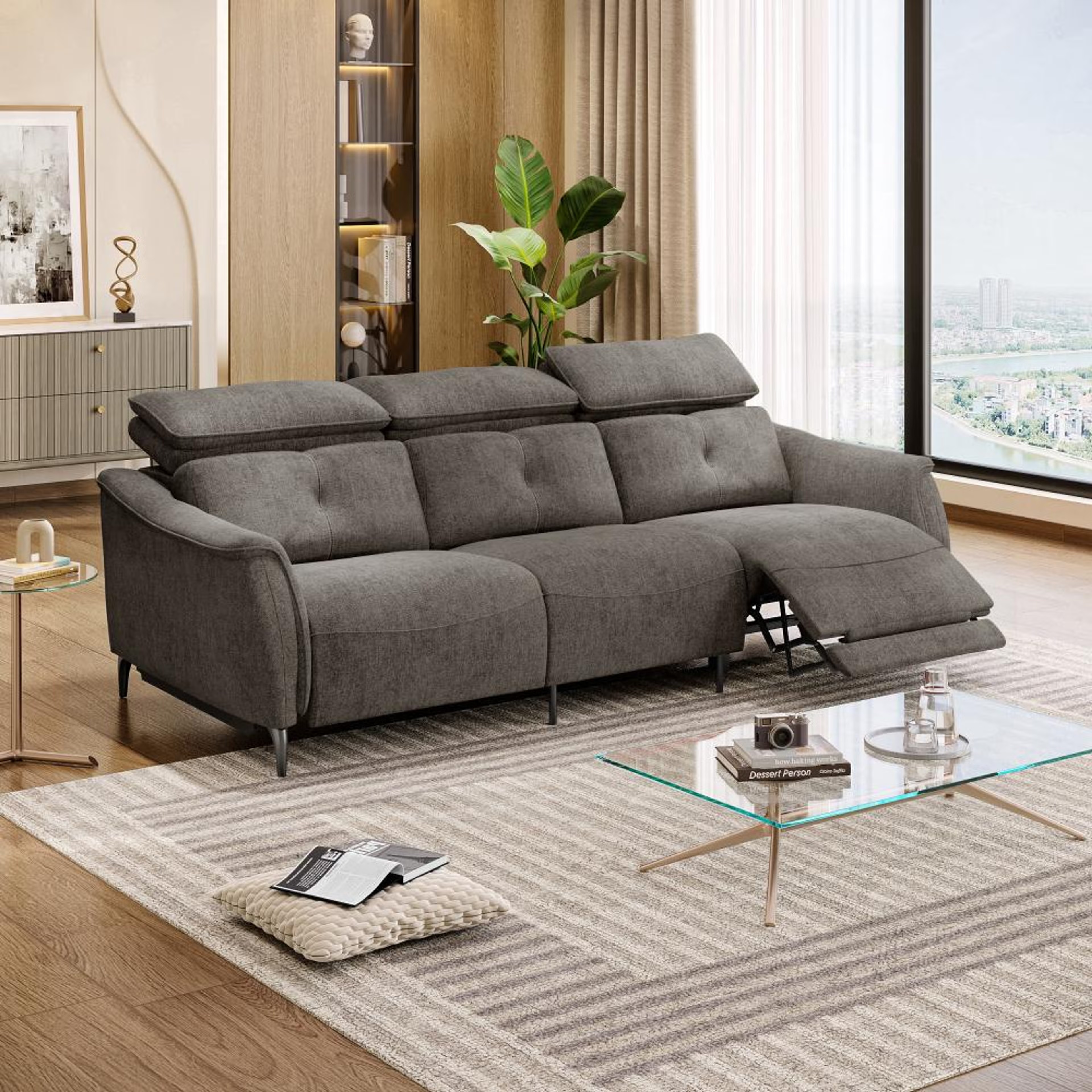 Wakefit Curacao Sofa With Motion - Three Seater Regular, With Motion, Three Seater with Right Motion, Brown