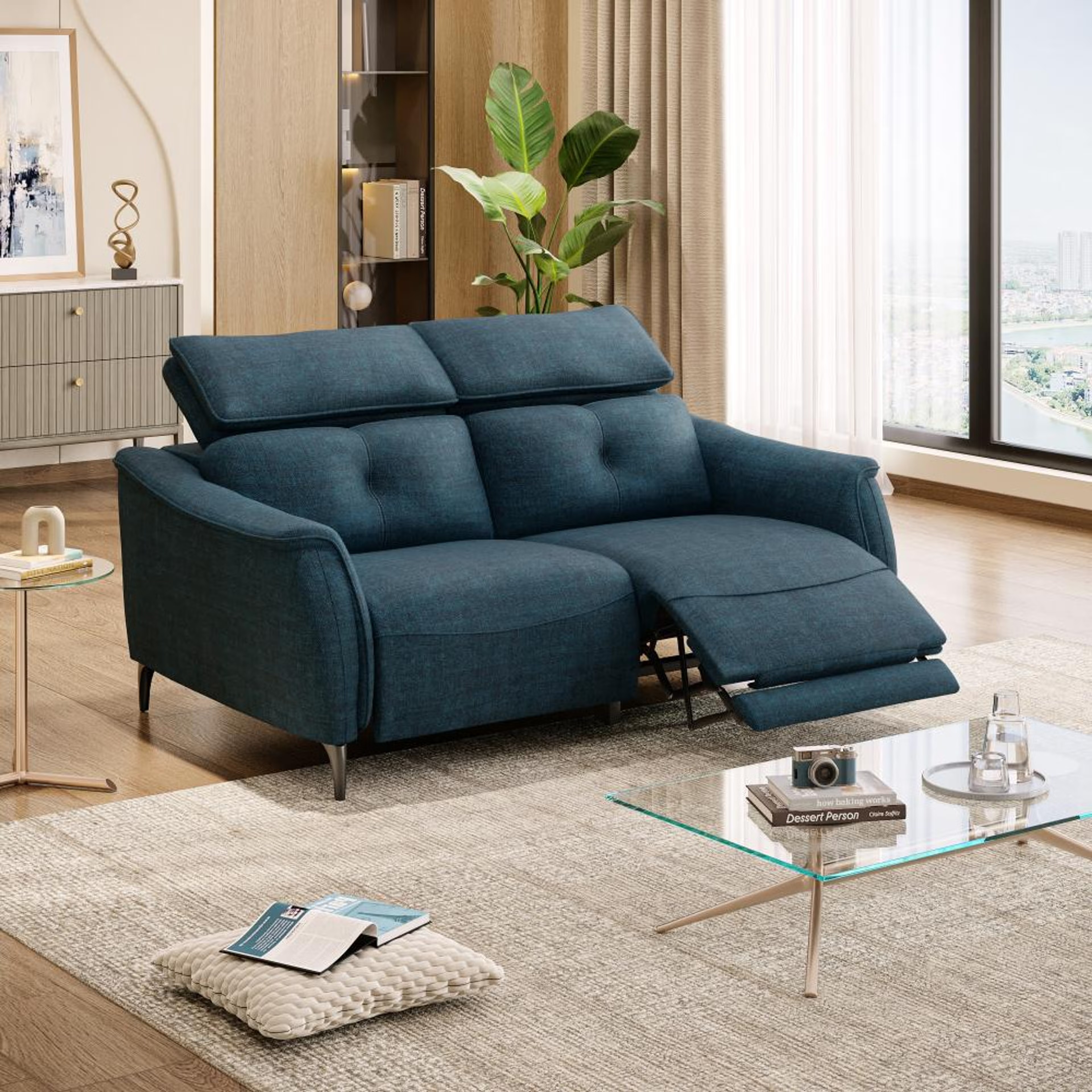 Wakefit Curacao Sofa With Motion - Two Seater Regular, With Motion, Two Seater with Right Motion, Deep Ocean