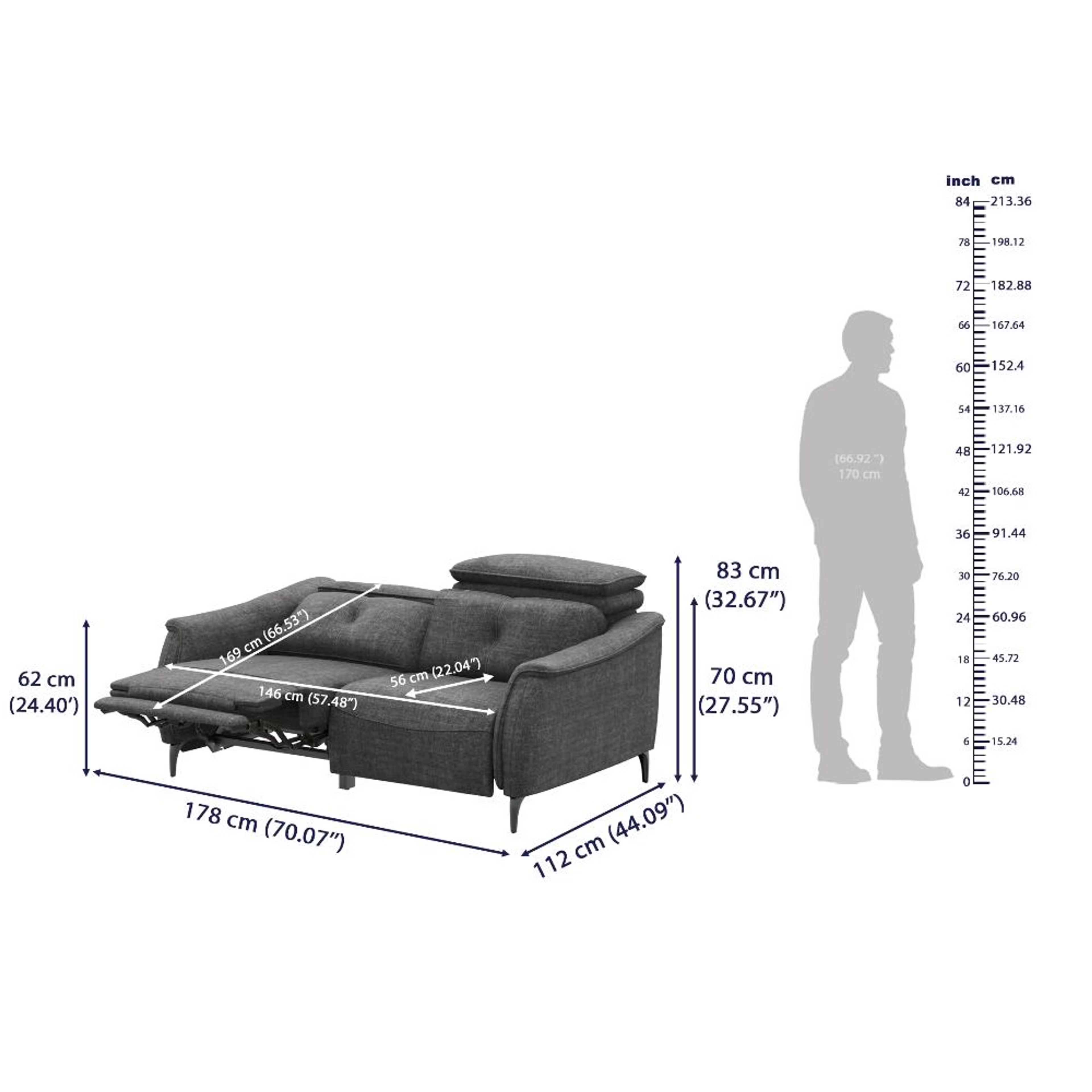 Wakefit Curacao Sofa With Motion - Two Seater Regular, With Motion, Two Seater with Left Motion, Graphite 8 Wakefit Curacao Sofa With Motion - Two Seater Regular, With Motion, Two Seater with Left Motion, Graphite