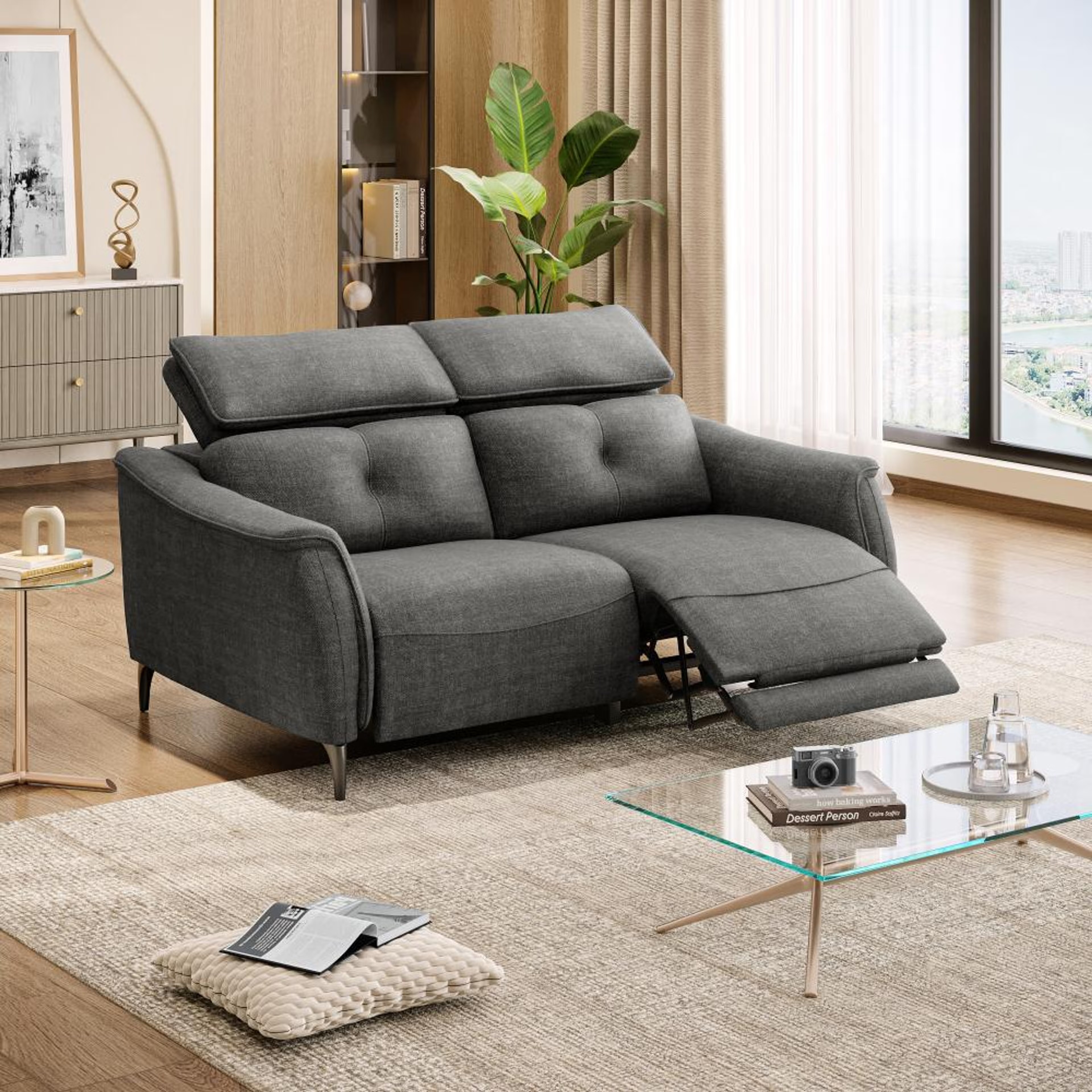 Wakefit Curacao Sofa With Motion - Two Seater Regular, With Motion, Two Seater with Right Motion, Graphite