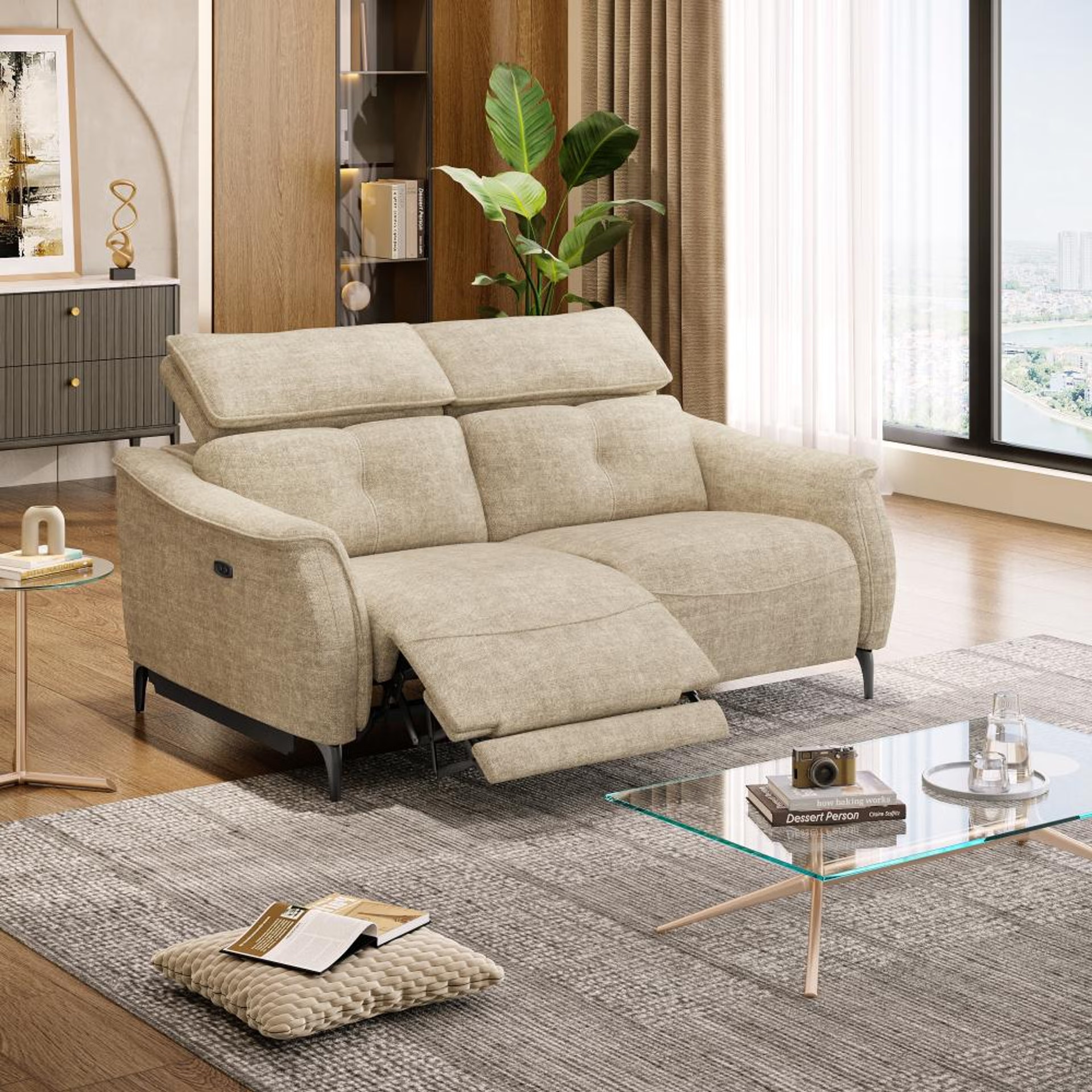 Wakefit Curacao Sofa With Motion - Two Seater Regular, With Motion, Two Seater with Left Motion, Beige