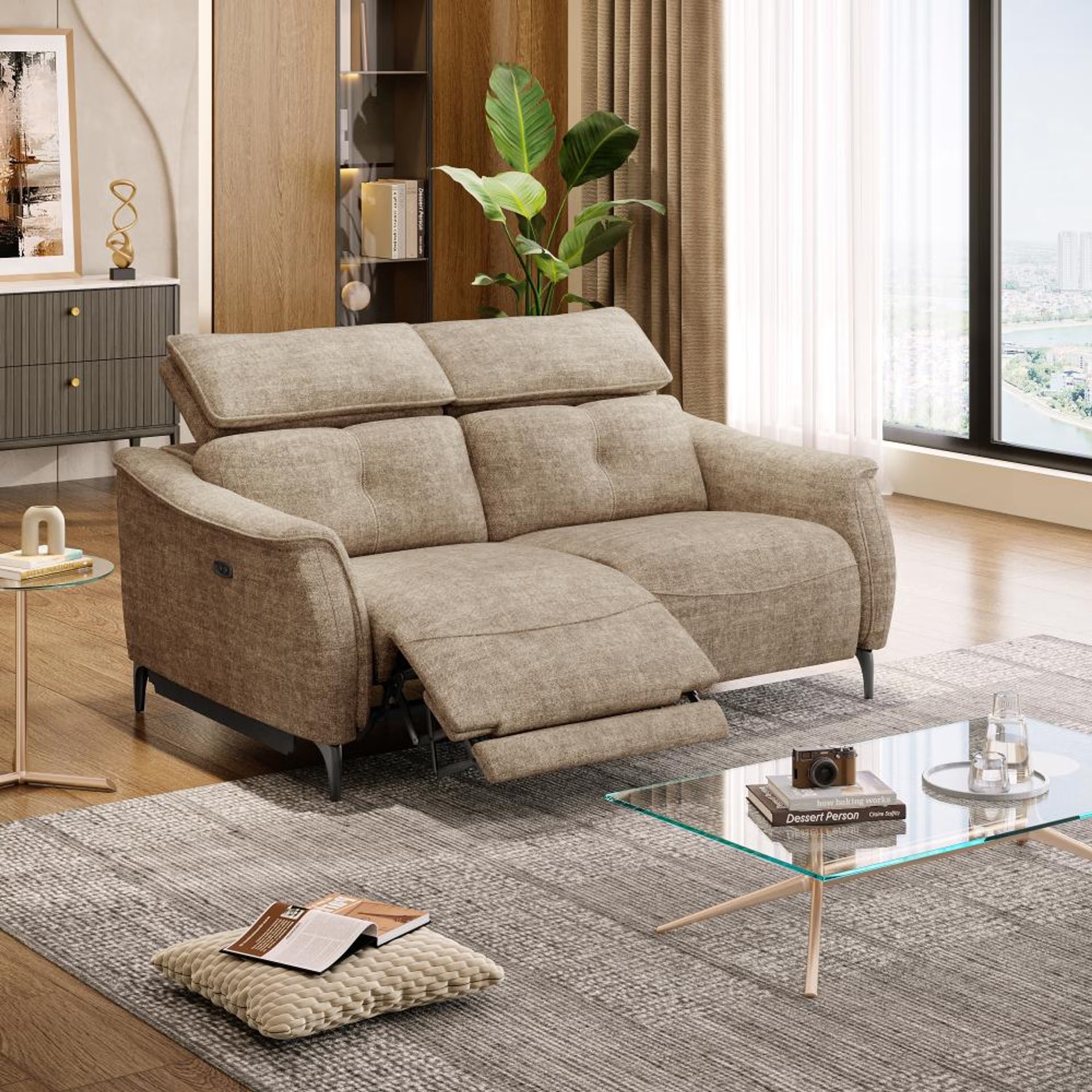 Wakefit Curacao Sofa With Motion - Two Seater Regular, With Motion, Two Seater with Left Motion, Taupe