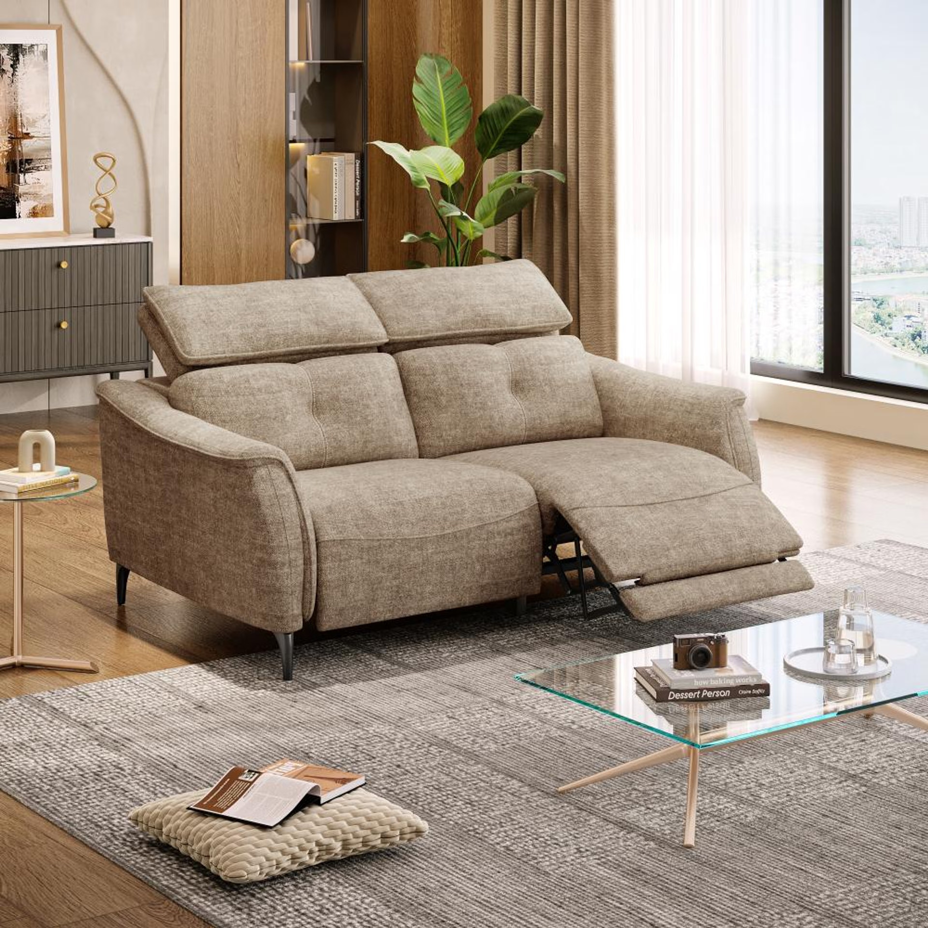 Wakefit Curacao Sofa With Motion - Two Seater Regular, With Motion, Two Seater with Right Motion, Taupe