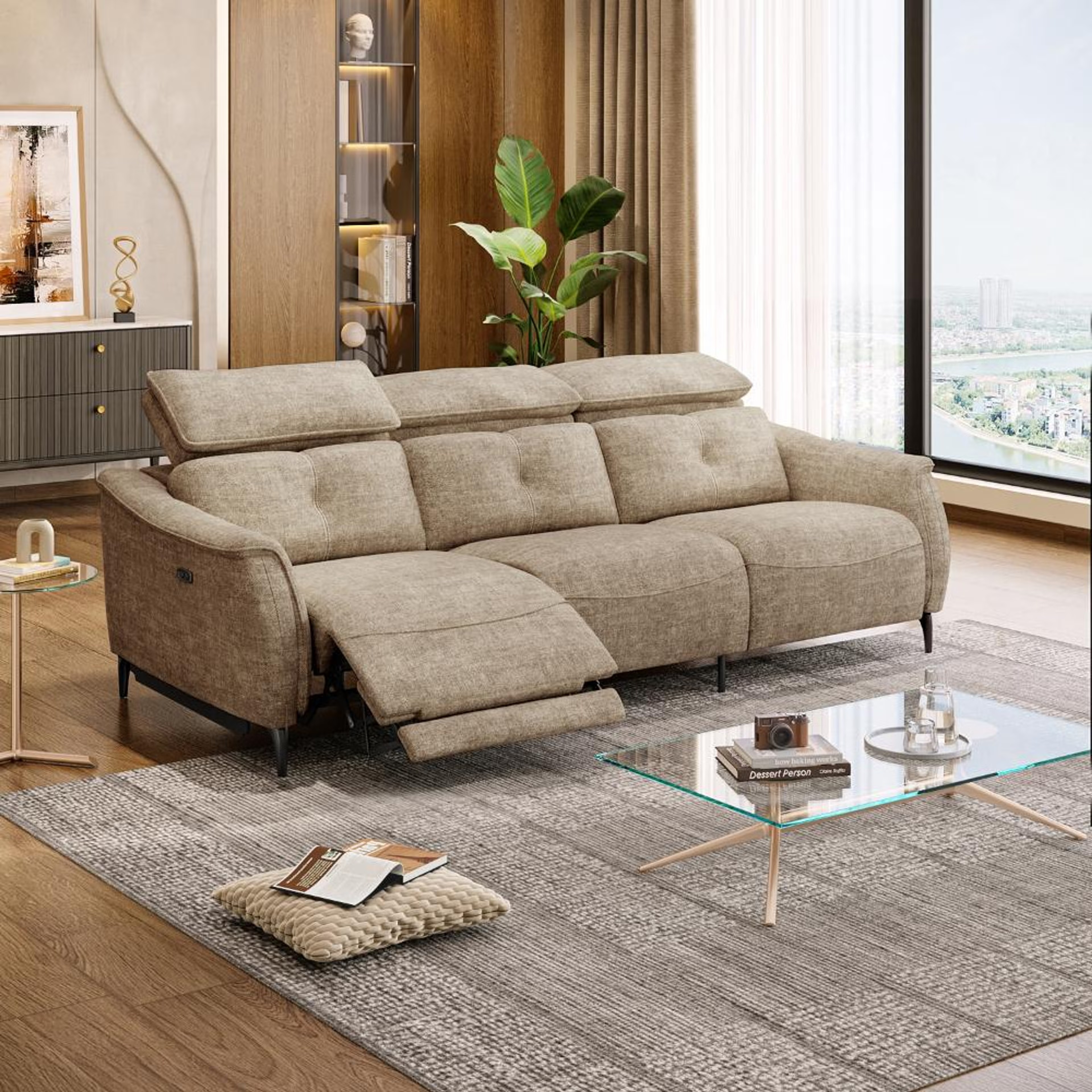 Wakefit Curacao Sofa With Motion - Three Seater Regular, With Motion, Three Seater with Left Motion, Taupe