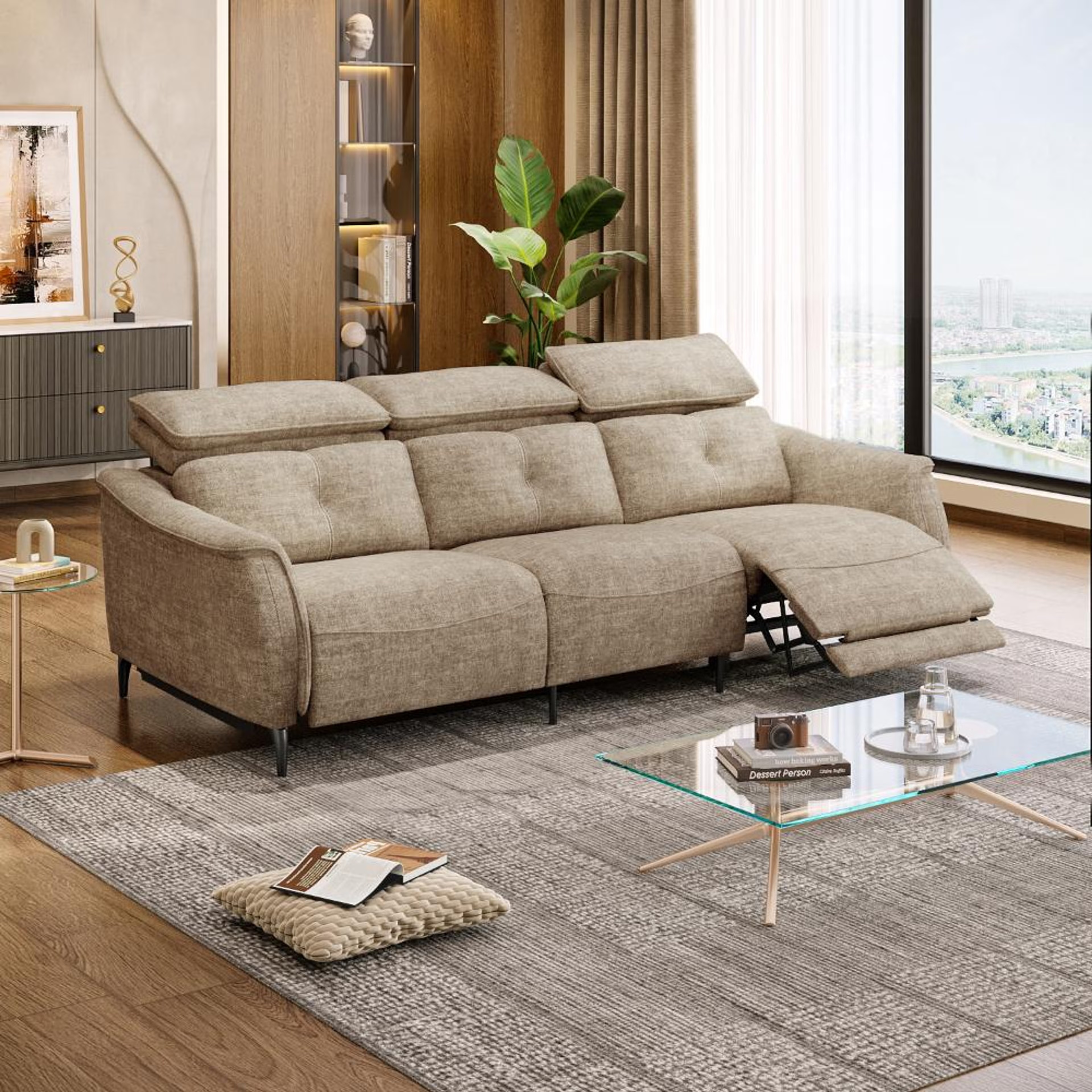 Wakefit Curacao Sofa With Motion - Three Seater Regular, With Motion, Three Seater with Right Motion, Taupe
