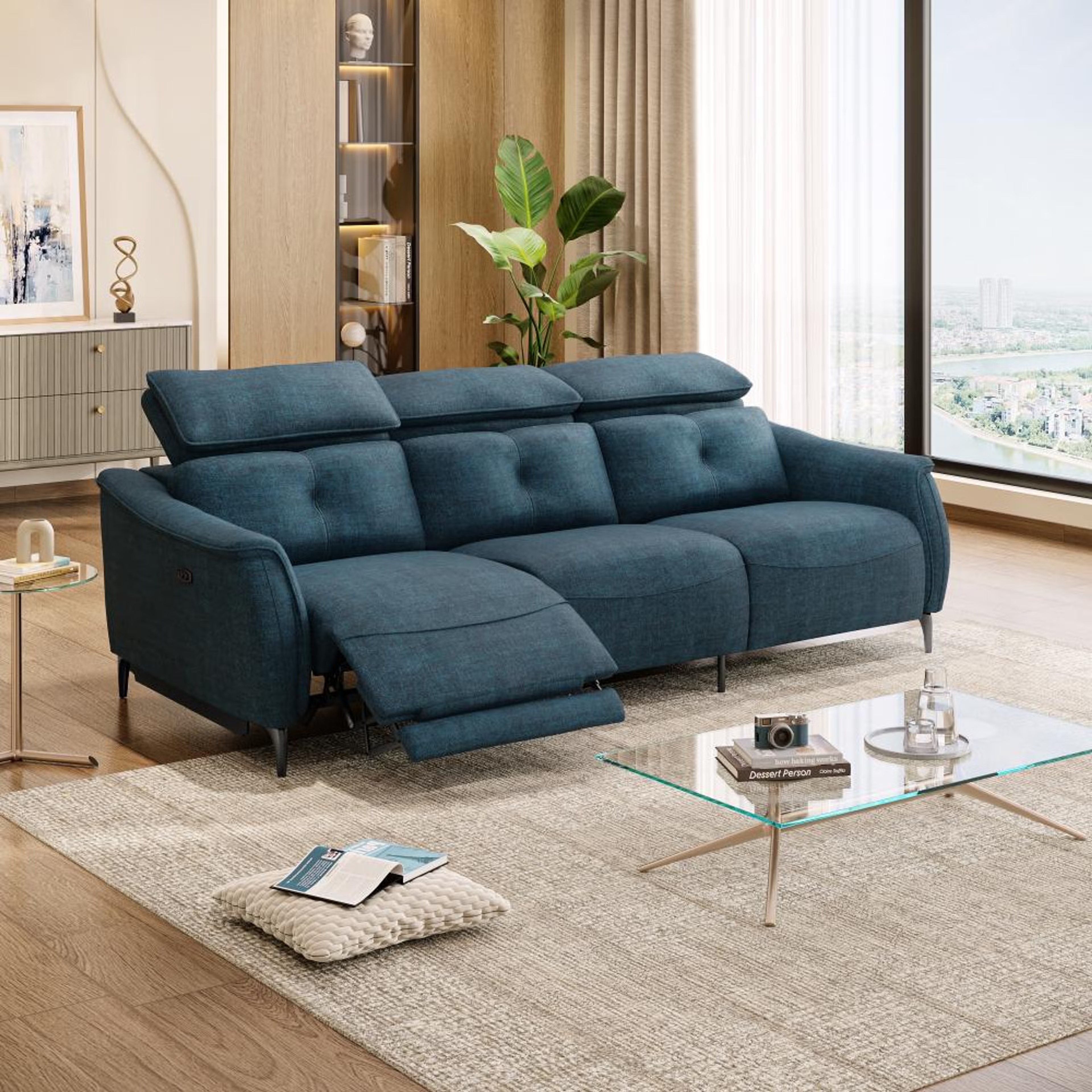 Wakefit Curacao Sofa With Motion - Three Seater Regular, With Motion, Three Seater with Left Motion, Deep Ocean
