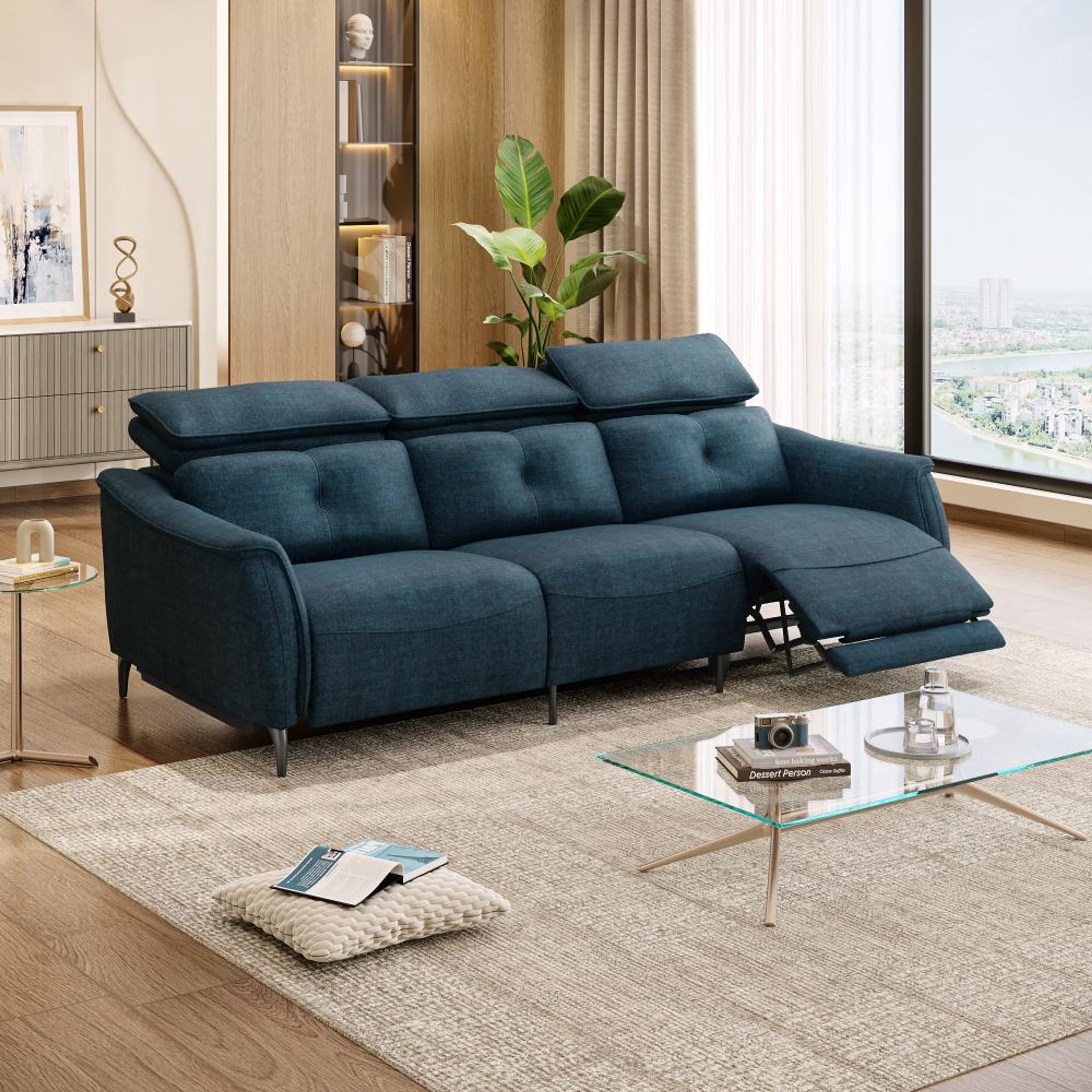 Home 36 Wakefit Curacao Sofa With Motion - Three Seater Regular, With Motion, Three Seater with Right Motion, Deep Ocean