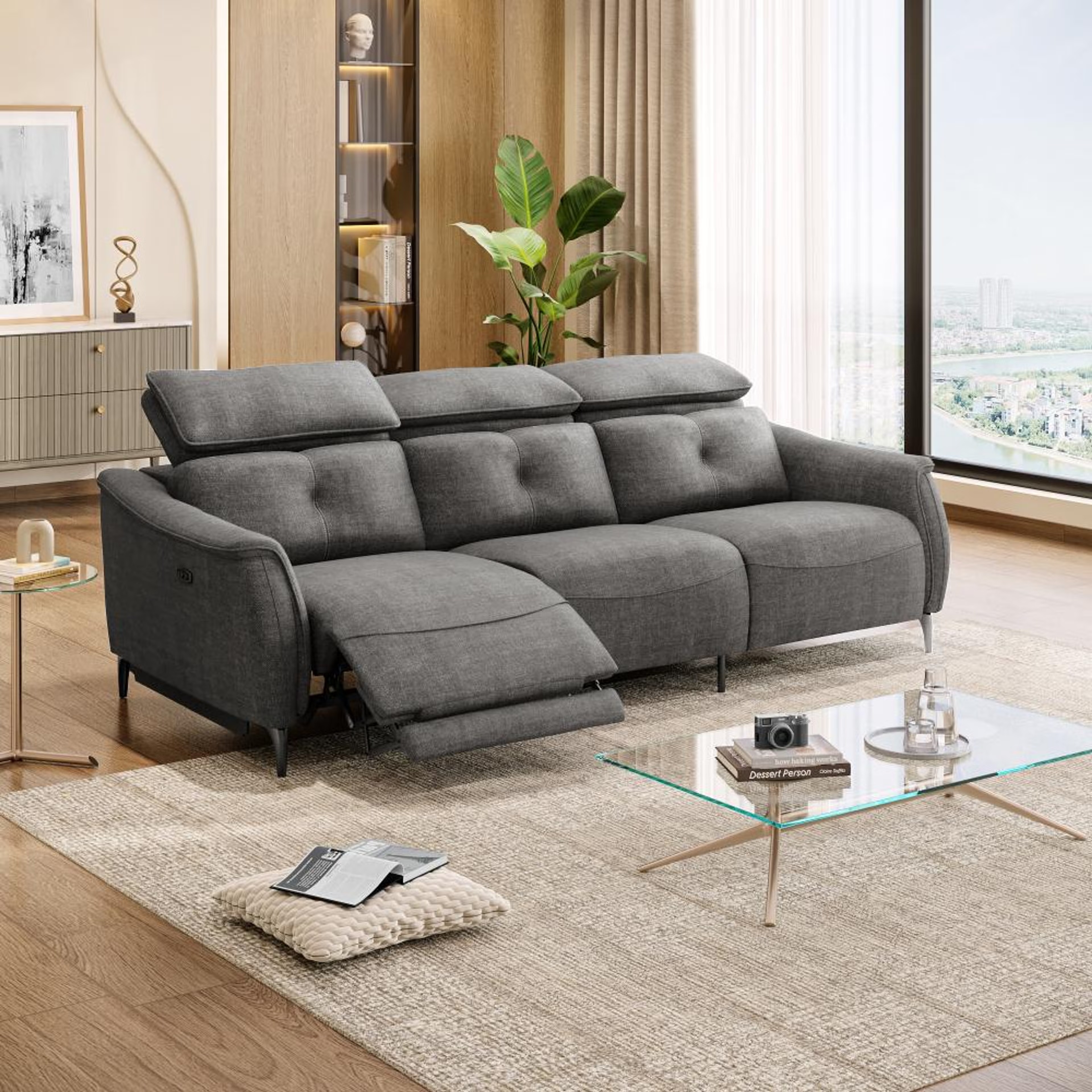 Wakefit Curacao Sofa With Motion - Three Seater Regular, With Motion, Three Seater with Left Motion, Graphite