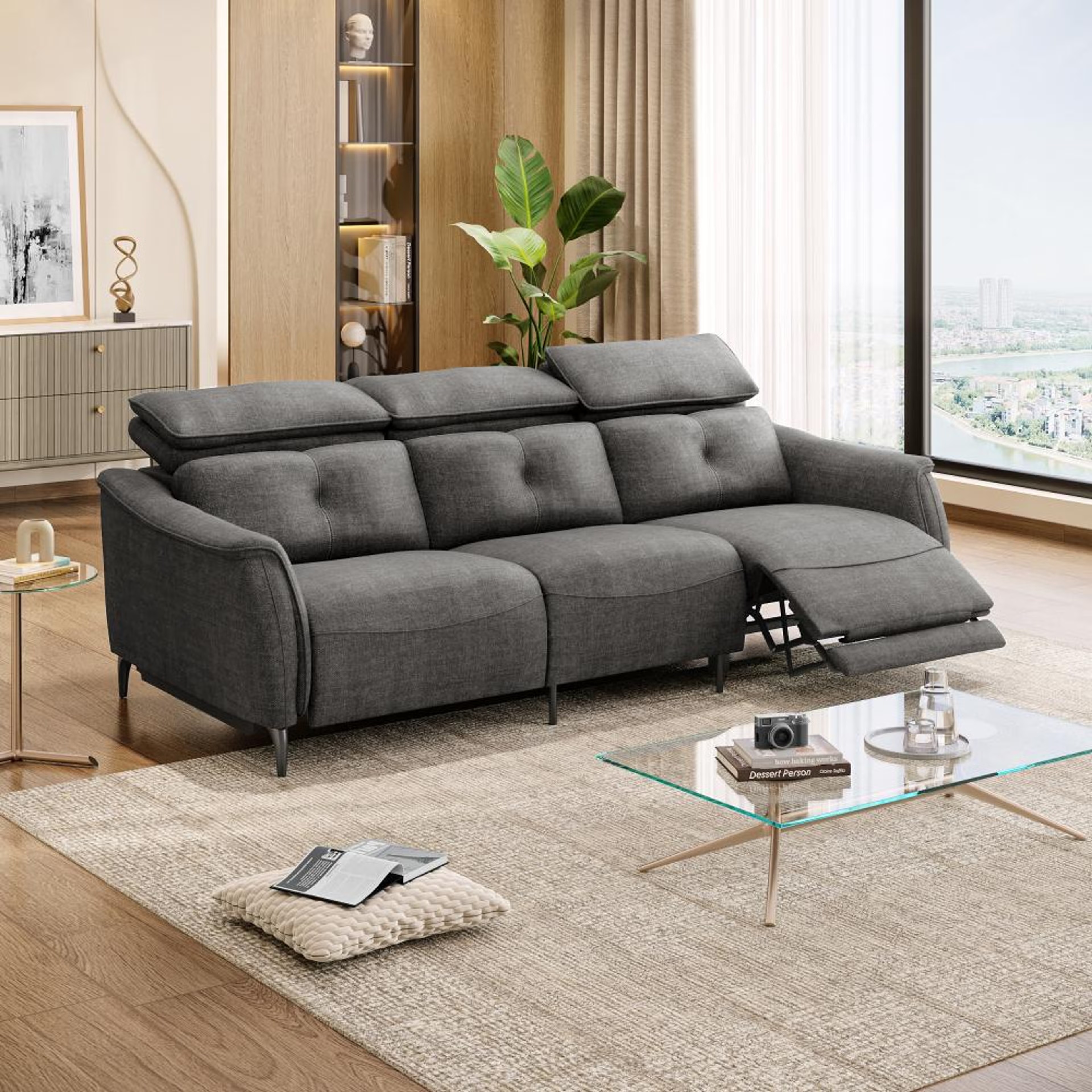 Wakefit Curacao Sofa With Motion - Three Seater Regular, With Motion, Three Seater with Right Motion, Graphite