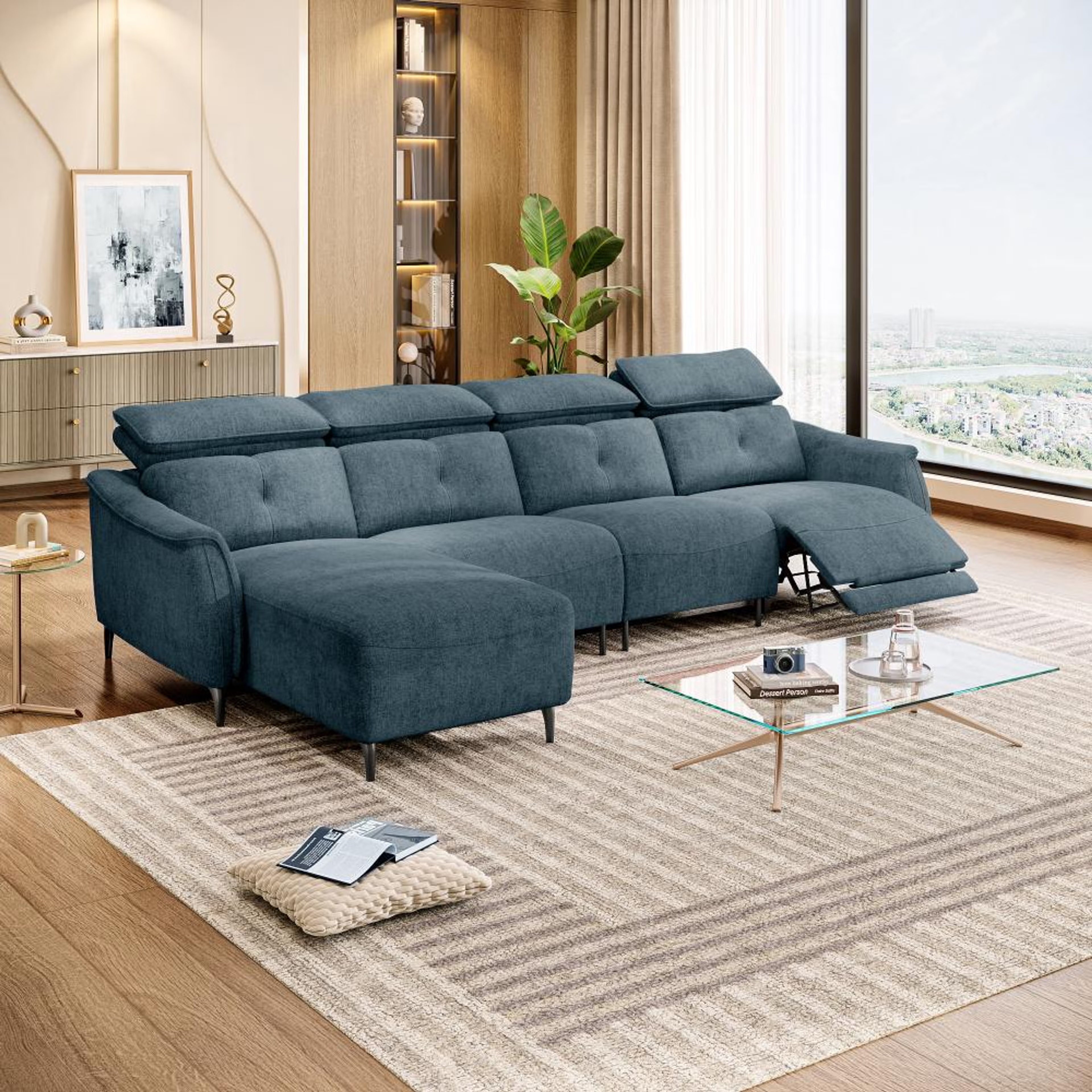 Home 43 Wakefit Curacao L Shape Sofa Set With Motion (3 Seater + Left Aligned Chaise) Sectional, With Motion, Set (3 Seater + Left Aligned Chaise), Blue