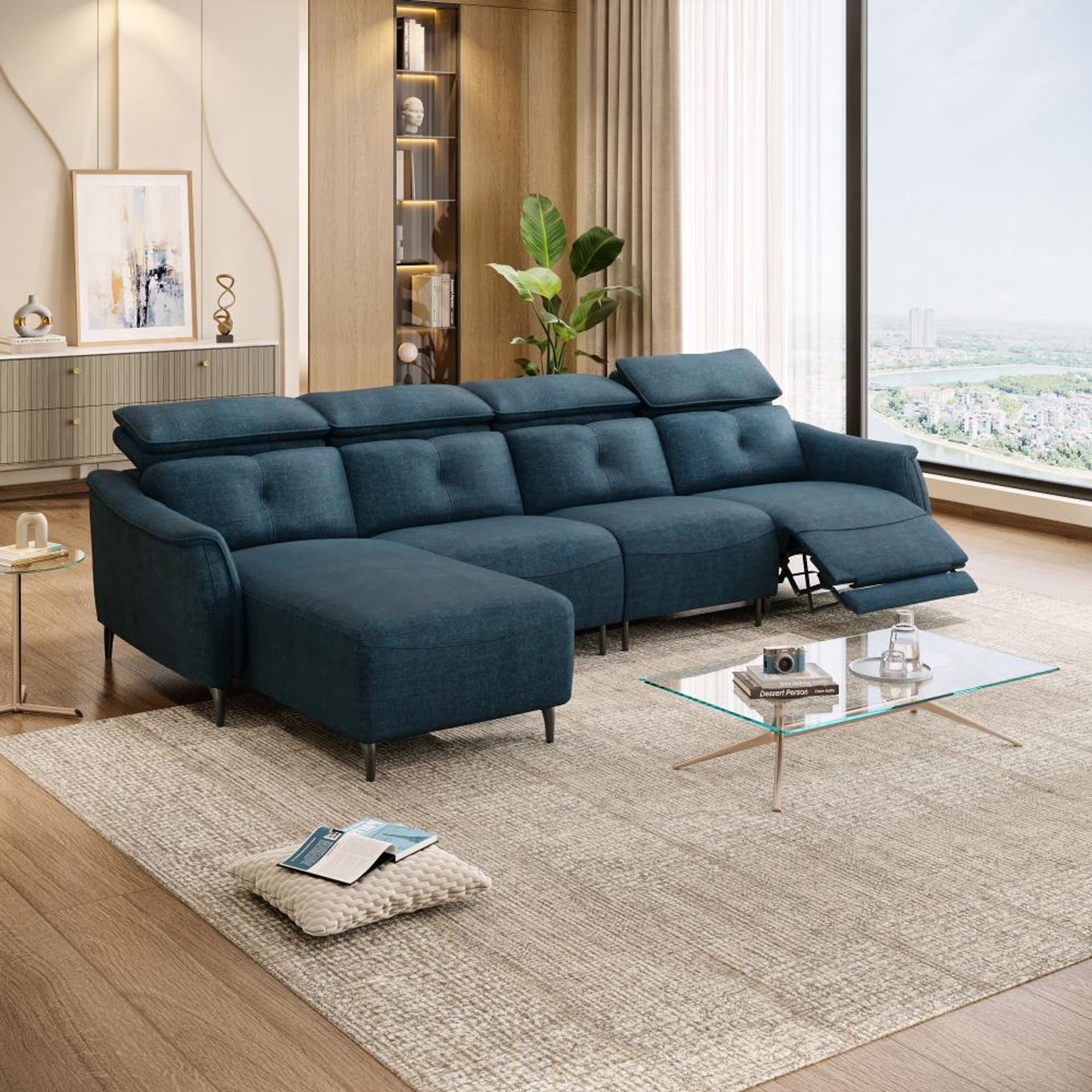Wakefit Curacao L Shape Sofa Set With Motion (3 Seater + Left Aligned Chaise) Sectional, With Motion, Set (3 Seater + Left Aligned Chaise), Deep Ocean