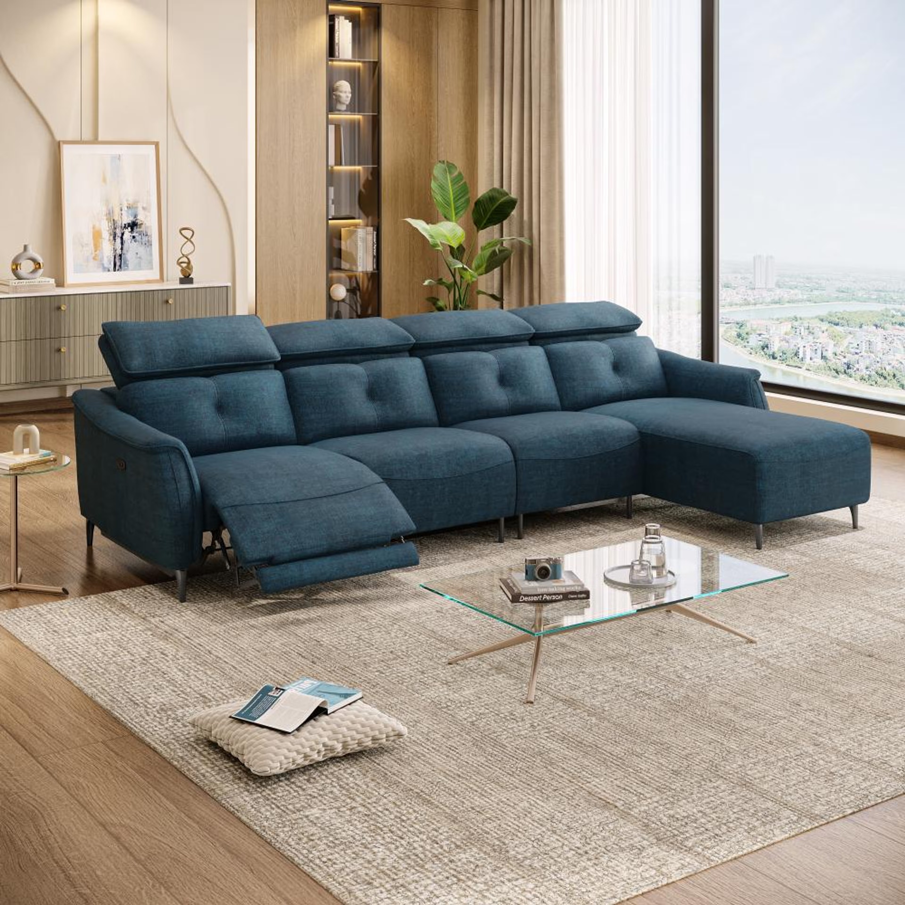 Wakefit Curacao L Shape Sofa Set With Motion (3 Seater + Right Aligned Chaise) Sectional, With Motion, Set (3 Seater + Right Aligned Chaise), Deep Ocean