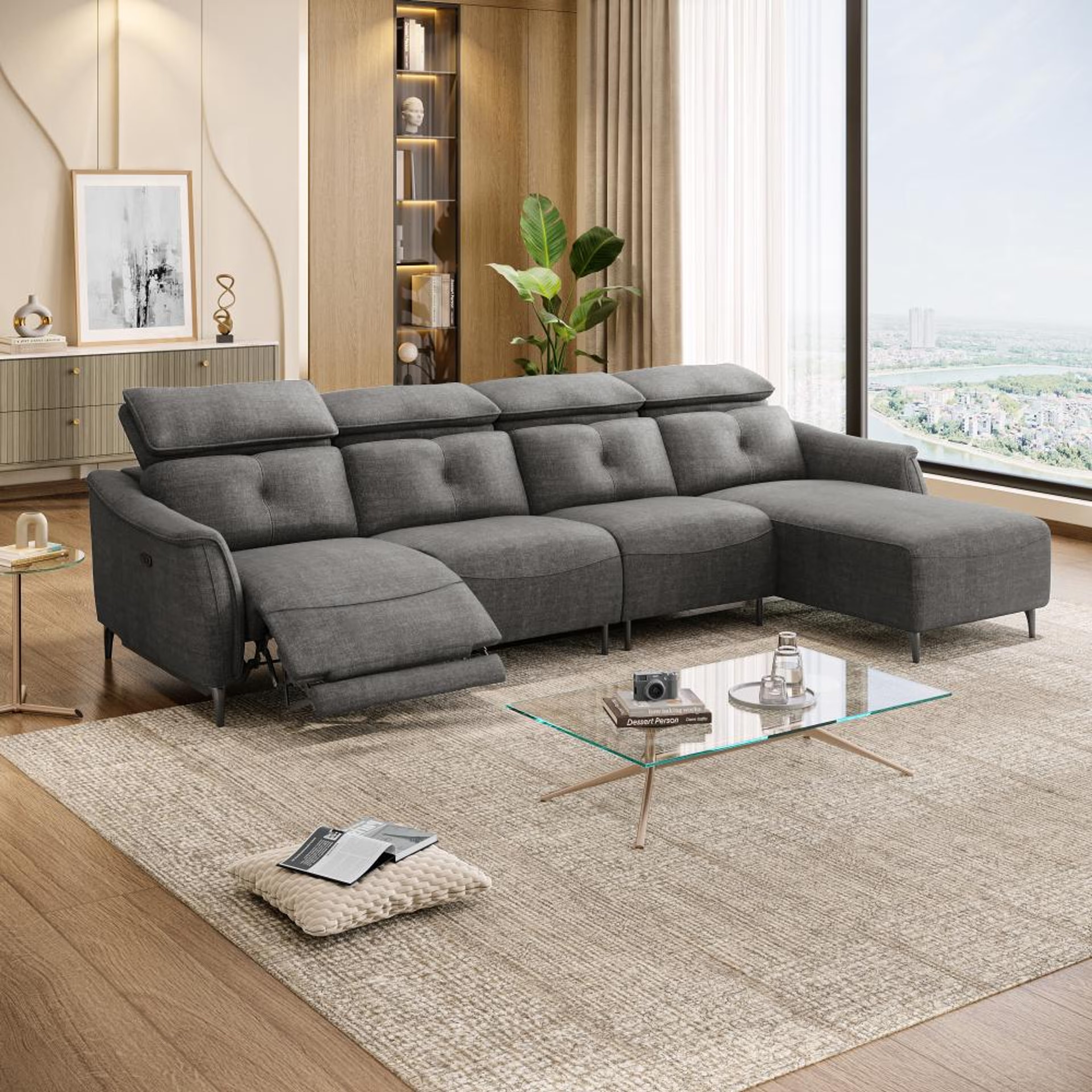 Home 41 Wakefit Curacao L Shape Sofa Set With Motion (3 Seater + Right Aligned Chaise) Sectional, With Motion, Set (3 Seater + Right Aligned Chaise), Graphite
