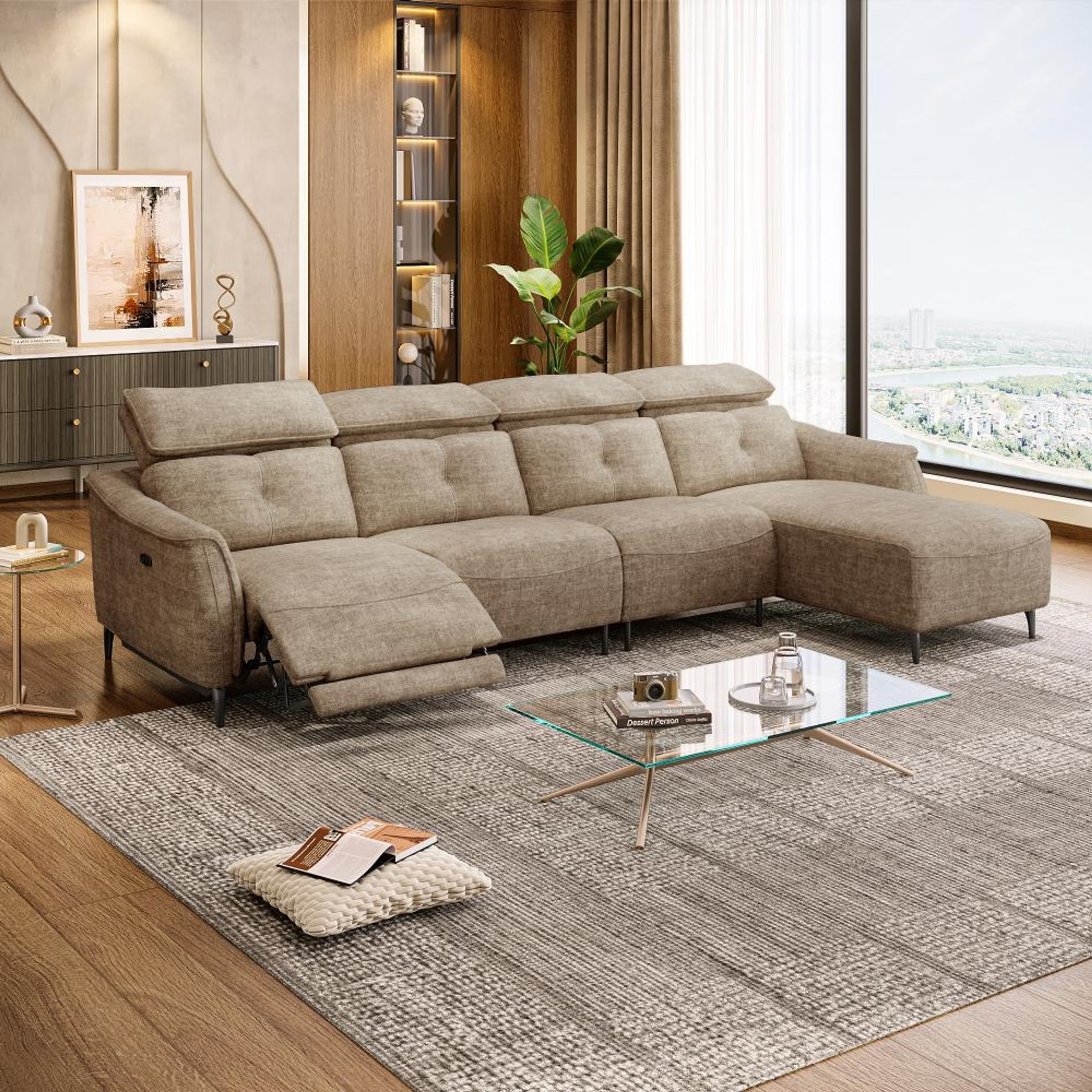 Wakefit Curacao L Shape Sofa Set With Motion (3 Seater + Right Aligned Chaise) Sectional, With Motion, Set (3 Seater + Right Aligned Chaise), Taupe