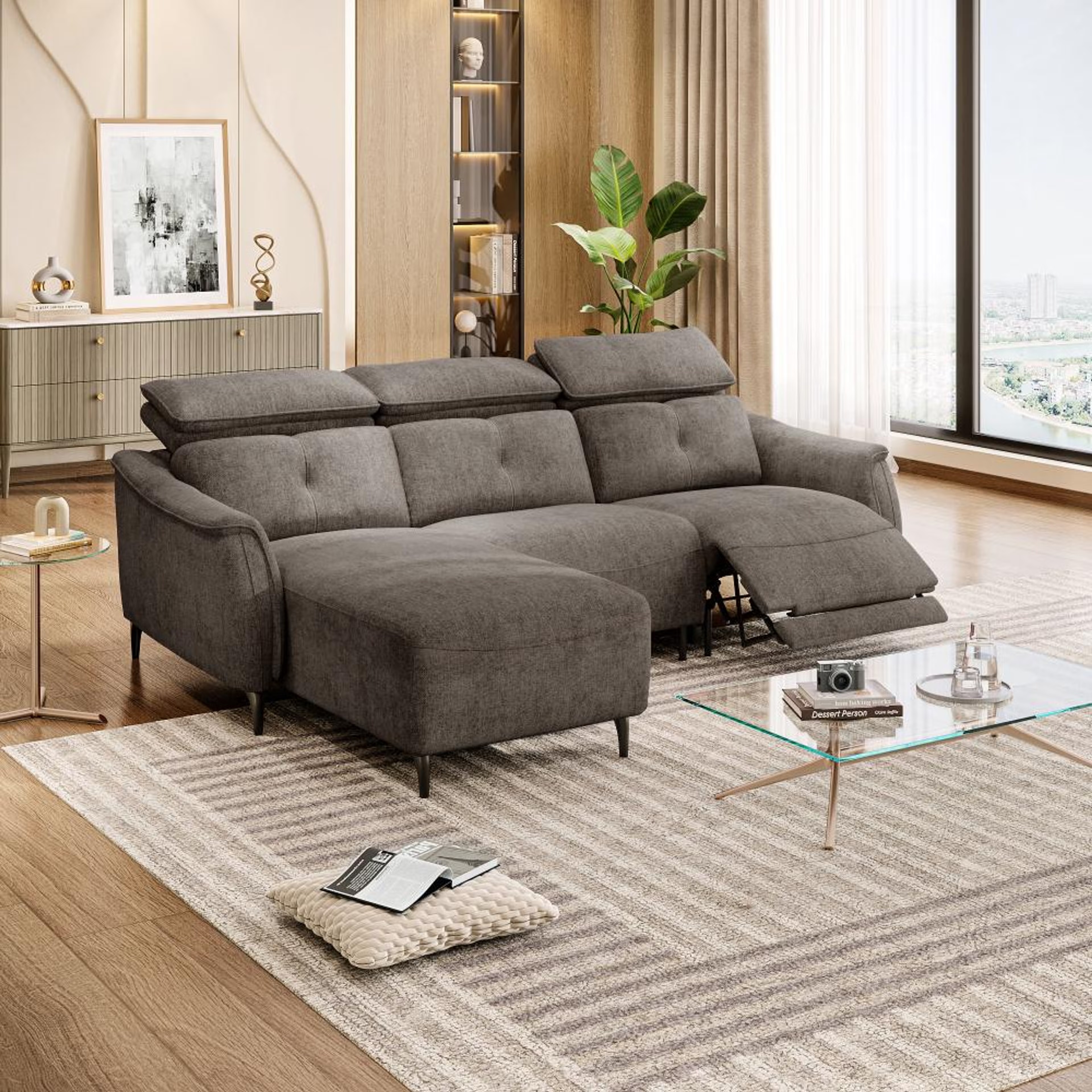 Wakefit Curacao L Shape Sofa Set With Motion (2 Seater + Left Aligned Chaise) Sectional, With Motion, Set (2 Seater + Left Aligned Chaise), Grey