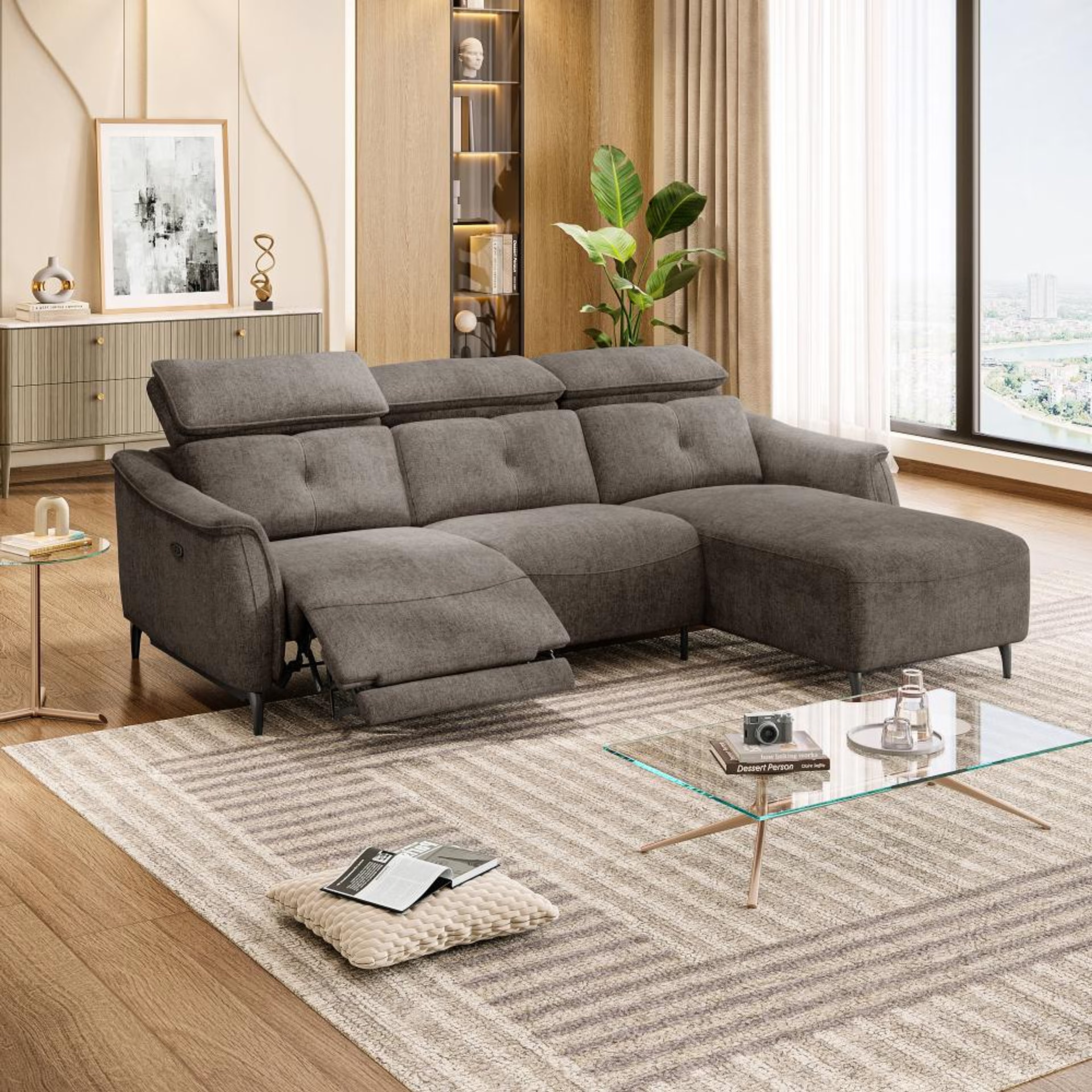 Home 27 Wakefit Curacao L Shape Sofa Set With Motion (2 Seater + Right Aligned Chaise) Sectional, With Motion, Set (2 Seater + Right Aligned Chaise), Grey
