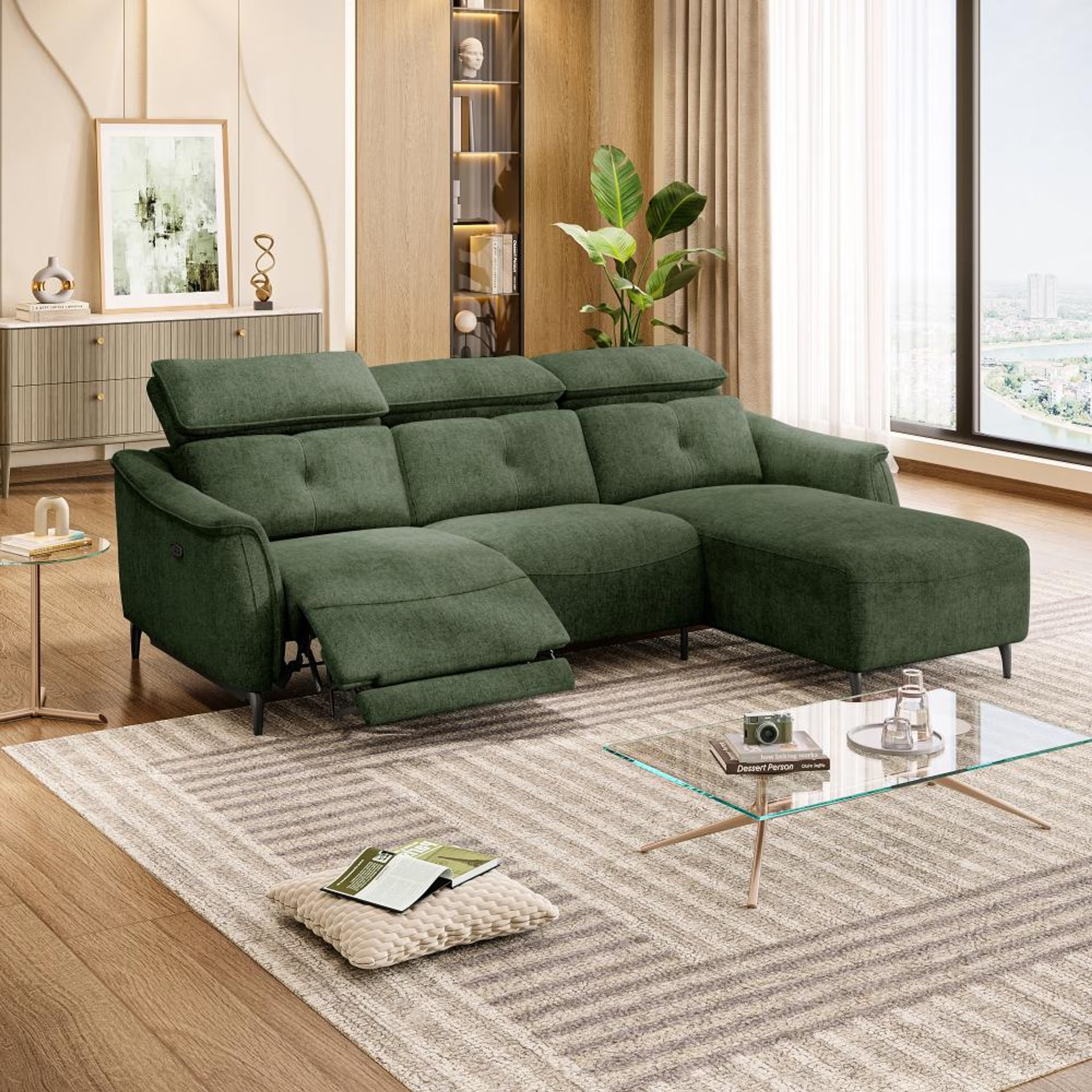 Home 44 Wakefit Curacao L Shape Sofa Set With Motion (2 Seater + Right Aligned Chaise) Sectional, With Motion, Set (2 Seater + Right Aligned Chaise), Green