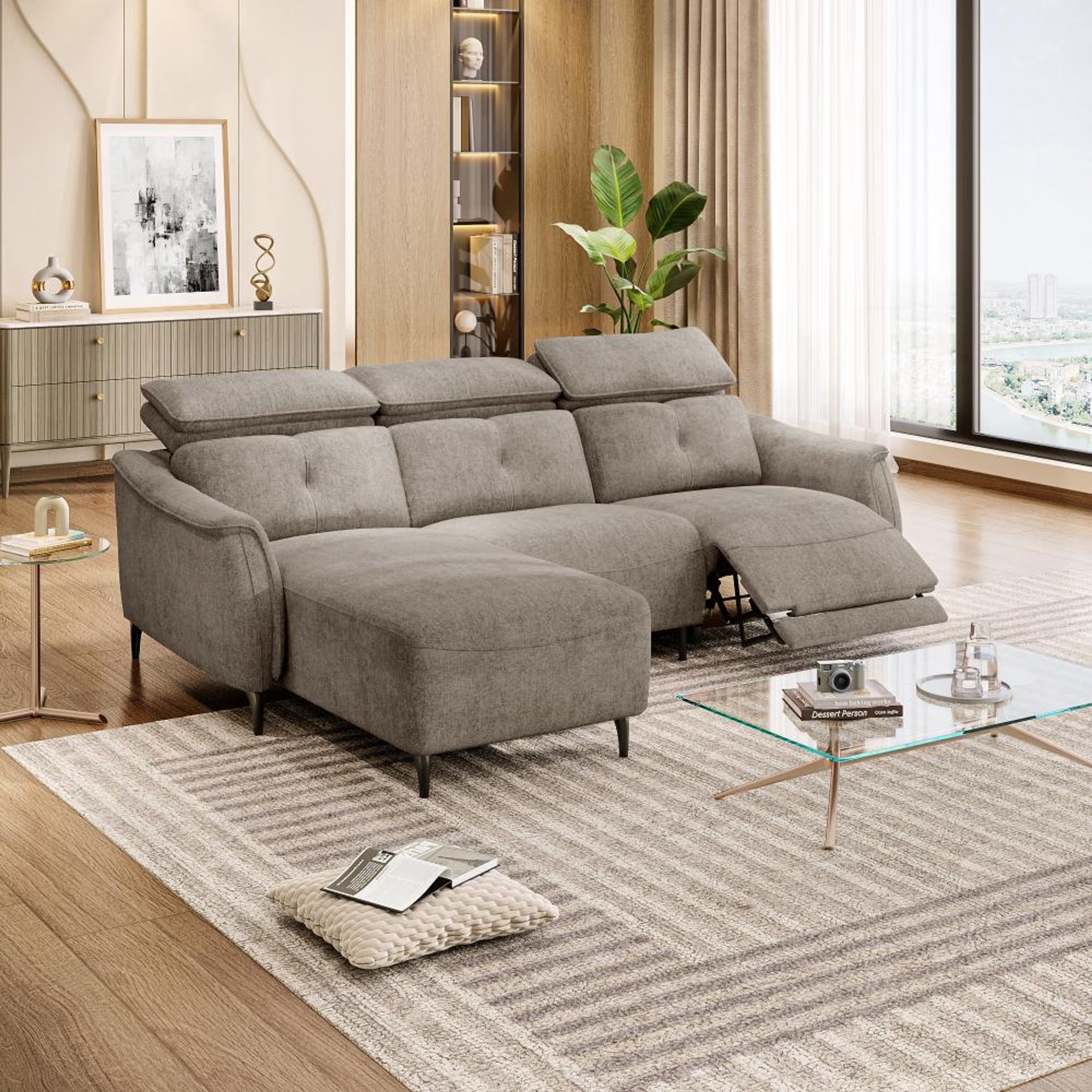 Wakefit Curacao L Shape Sofa Set With Motion (2 Seater + Left Aligned Chaise) Sectional, With Motion, Set (2 Seater + Left Aligned Chaise), Taupe
