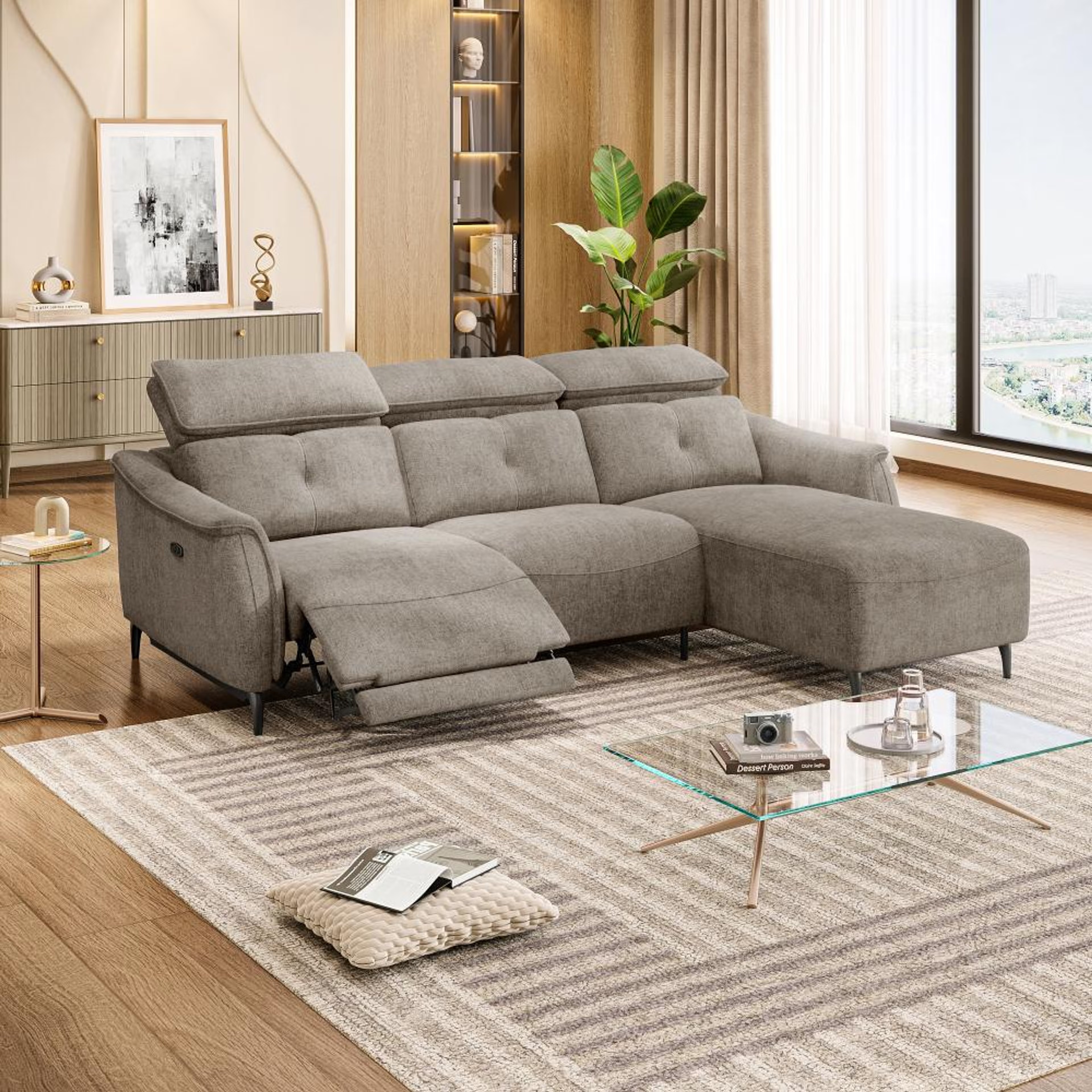 Wakefit Curacao L Shape Sofa Set With Motion (2 Seater + Right Aligned Chaise) Sectional, With Motion, Set (2 Seater + Right Aligned Chaise), Taupe