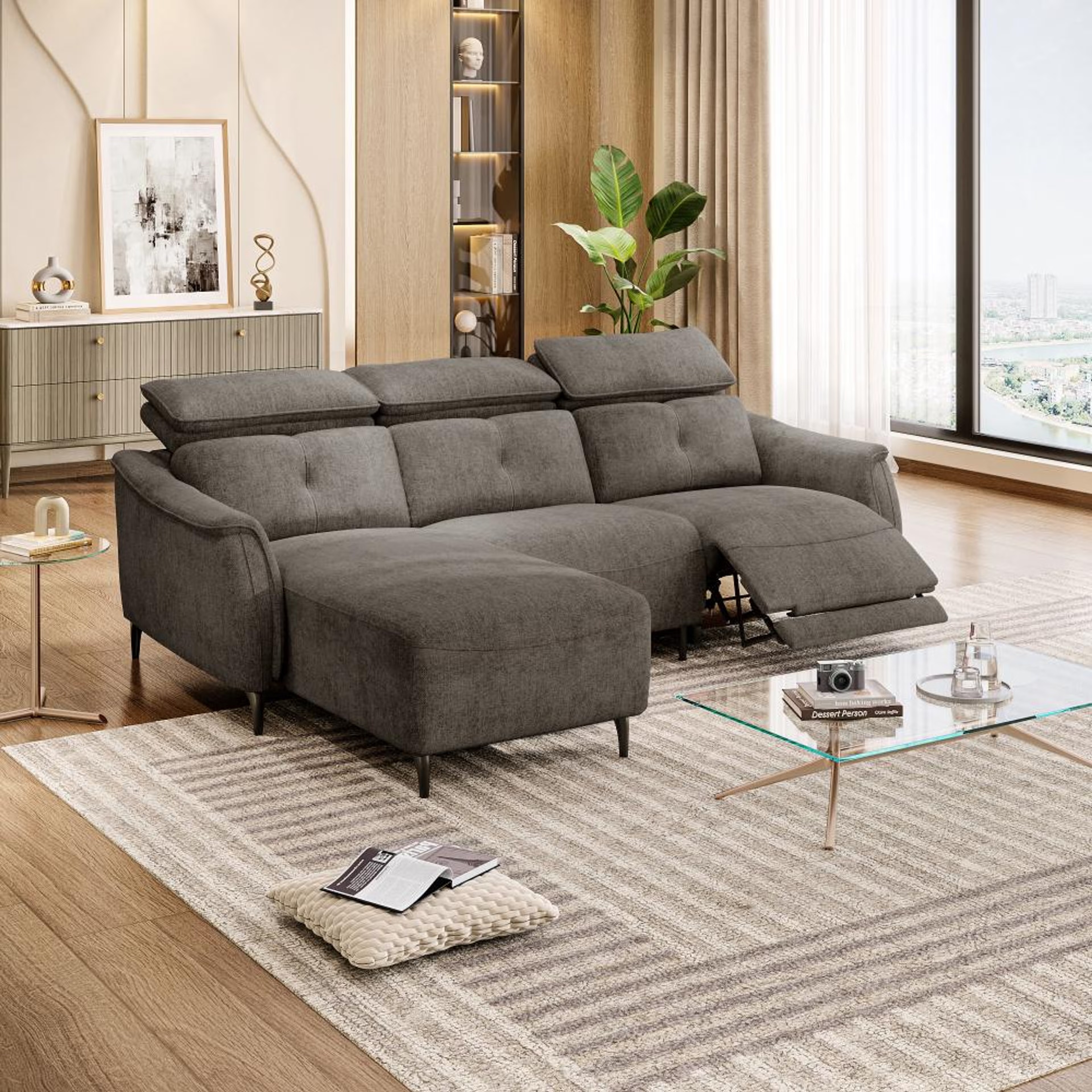 Wakefit Curacao L Shape Sofa Set With Motion (2 Seater + Left Aligned Chaise) Sectional, With Motion, Set (2 Seater + Left Aligned Chaise), Brown