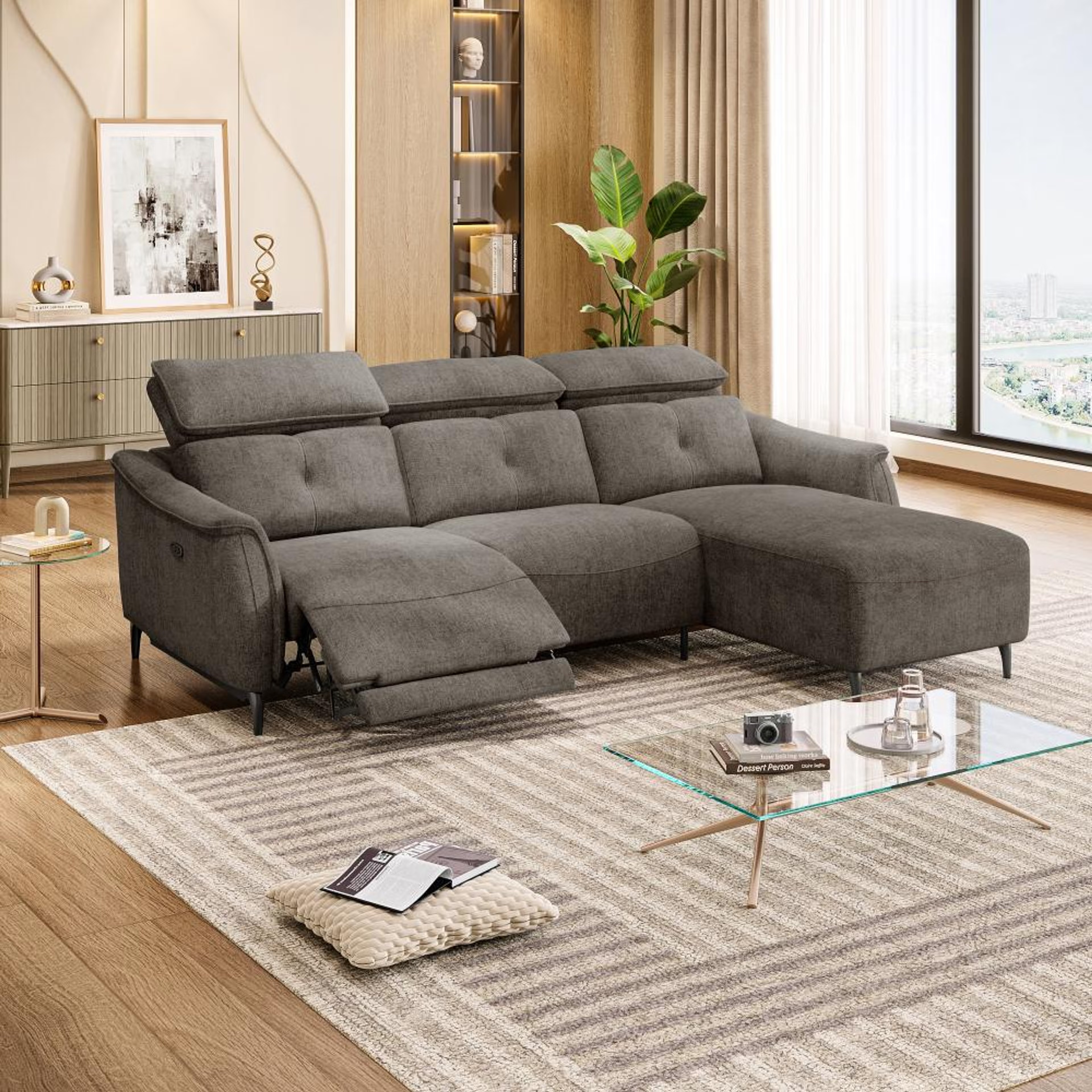 Wakefit Curacao L Shape Sofa Set With Motion (2 Seater + Right Aligned Chaise) Sectional, With Motion, Set (2 Seater + Right Aligned Chaise), Brown