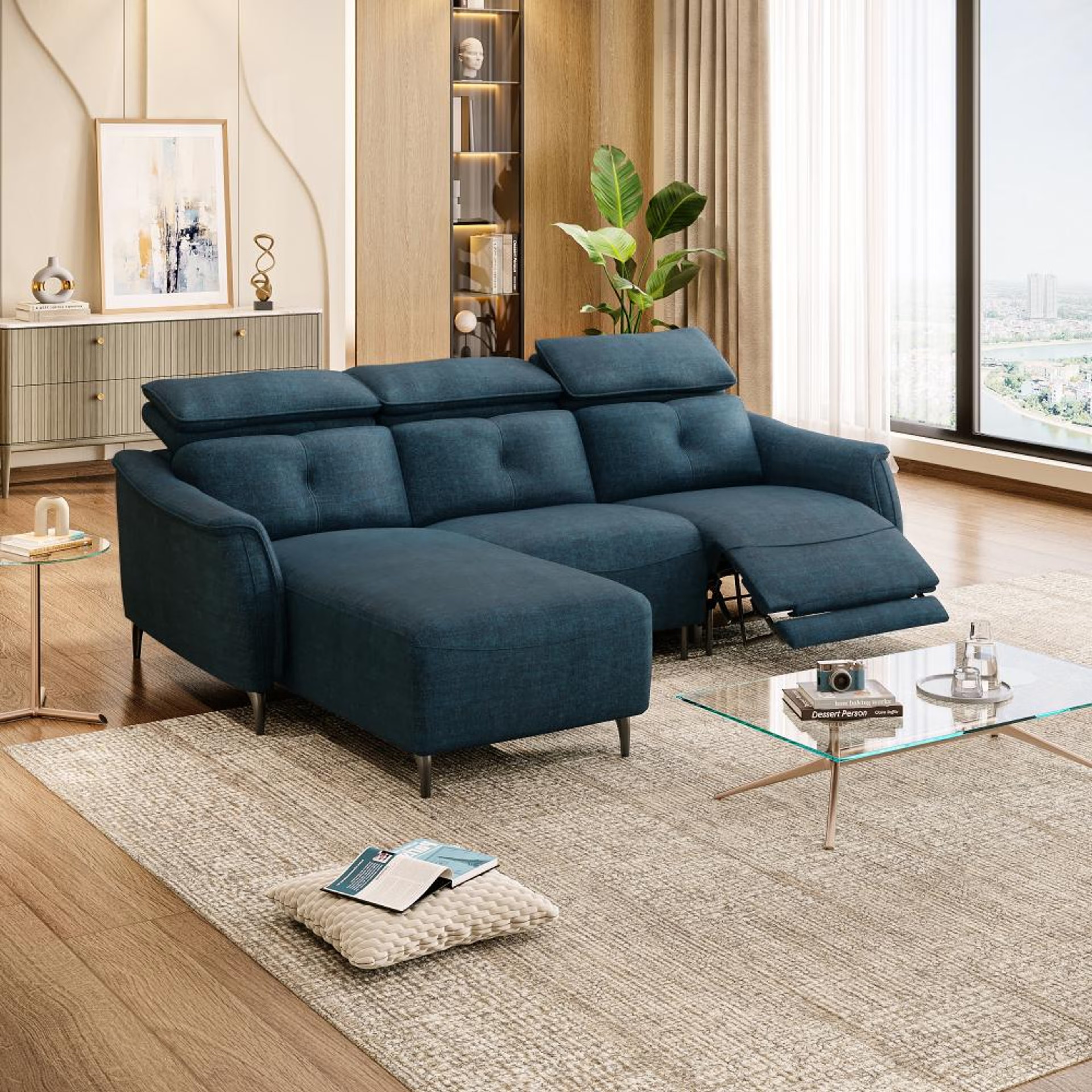 Home 30 Wakefit Curacao L Shape Sofa Set With Motion (2 Seater + Left Aligned Chaise) Sectional, With Motion, Set (2 Seater + Left Aligned Chaise), Deep Ocean