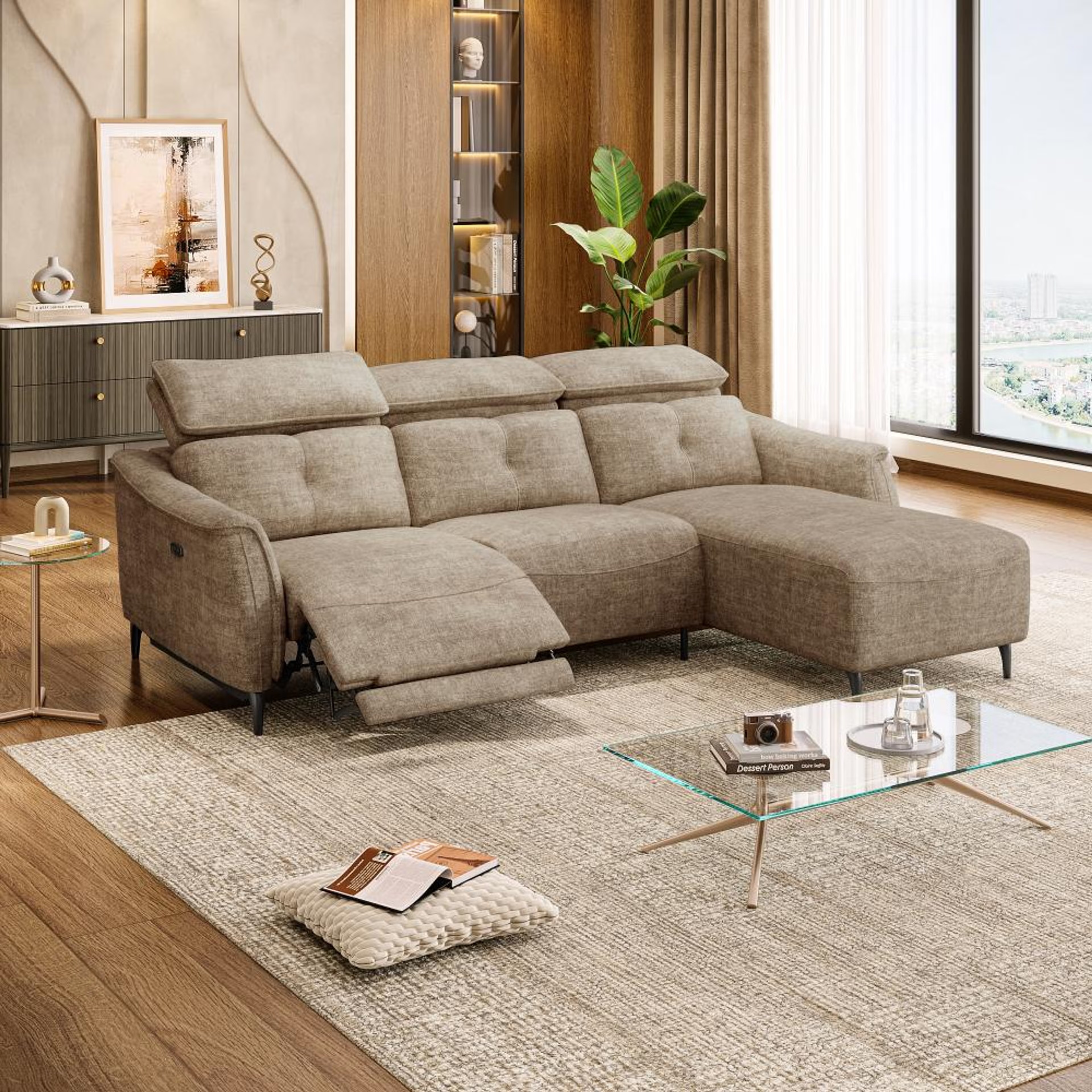 Wakefit Curacao L Shape Sofa Set With Motion (2 Seater + Right Aligned Chaise) Sectional, With Motion, Set (2 Seater + Right Aligned Chaise), Taupe