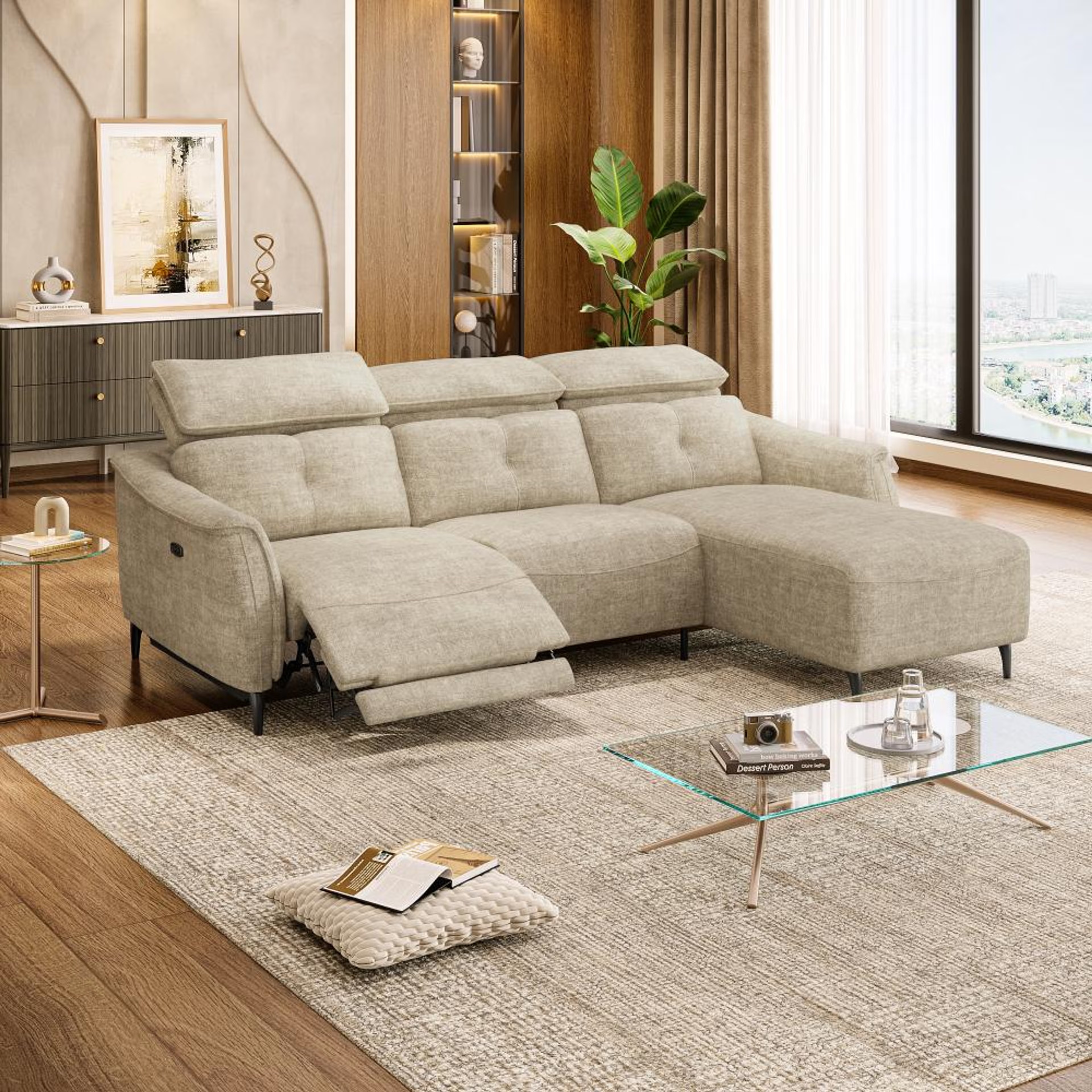 Home 31 Wakefit Curacao L Shape Sofa Set With Motion (2 Seater + Right Aligned Chaise) Sectional, With Motion, Set (2 Seater + Right Aligned Chaise), Beige