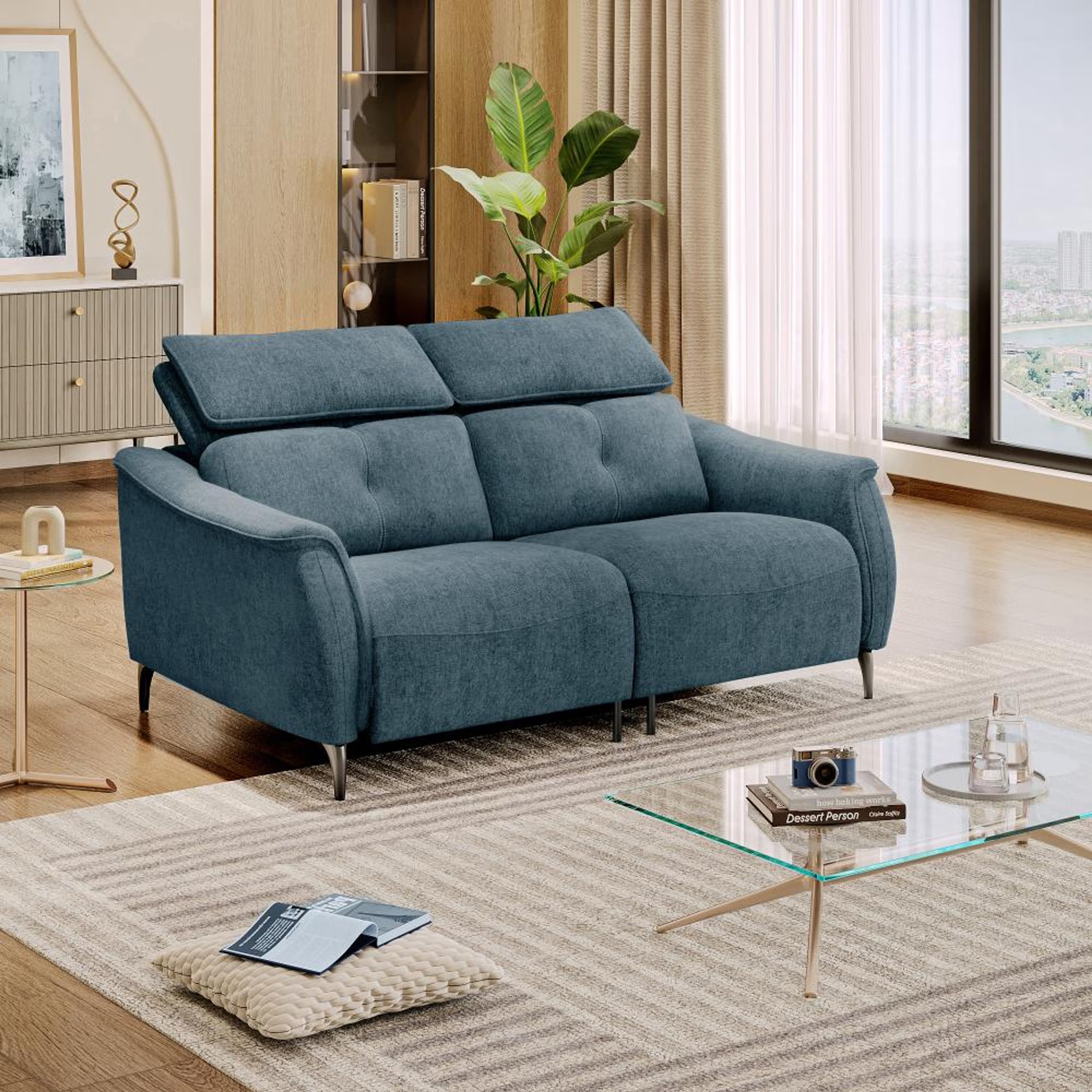 Wakefit Curacao Sofa Without Motion - Two Seater Regular, Without Motion, Two Seater, Blue