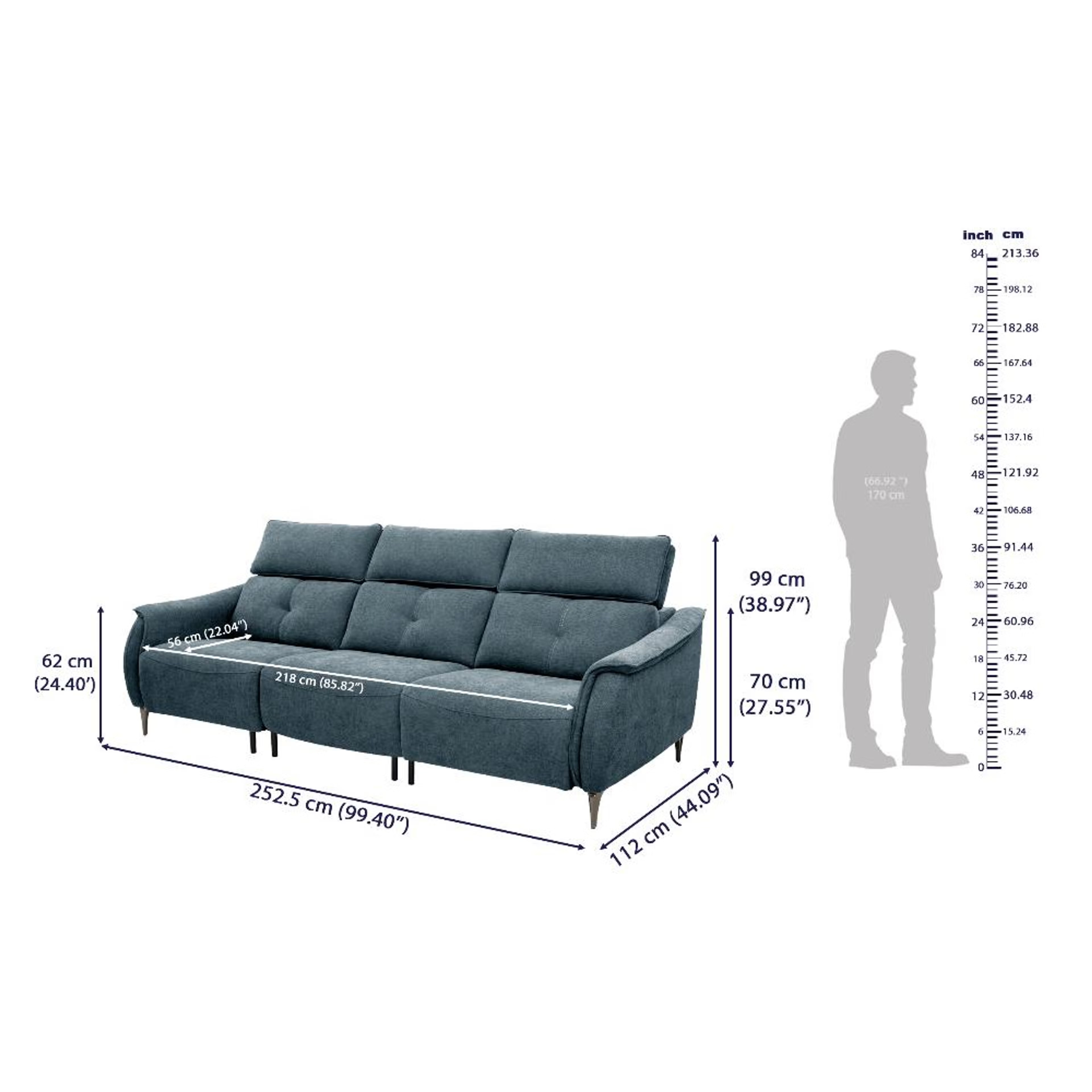 Wakefit Curacao Sofa Without Motion - Three Seater Regular, Without Motion, Three Seater, Blue 7 Wakefit Curacao Sofa Without Motion - Three Seater Regular, Without Motion, Three Seater, Blue
