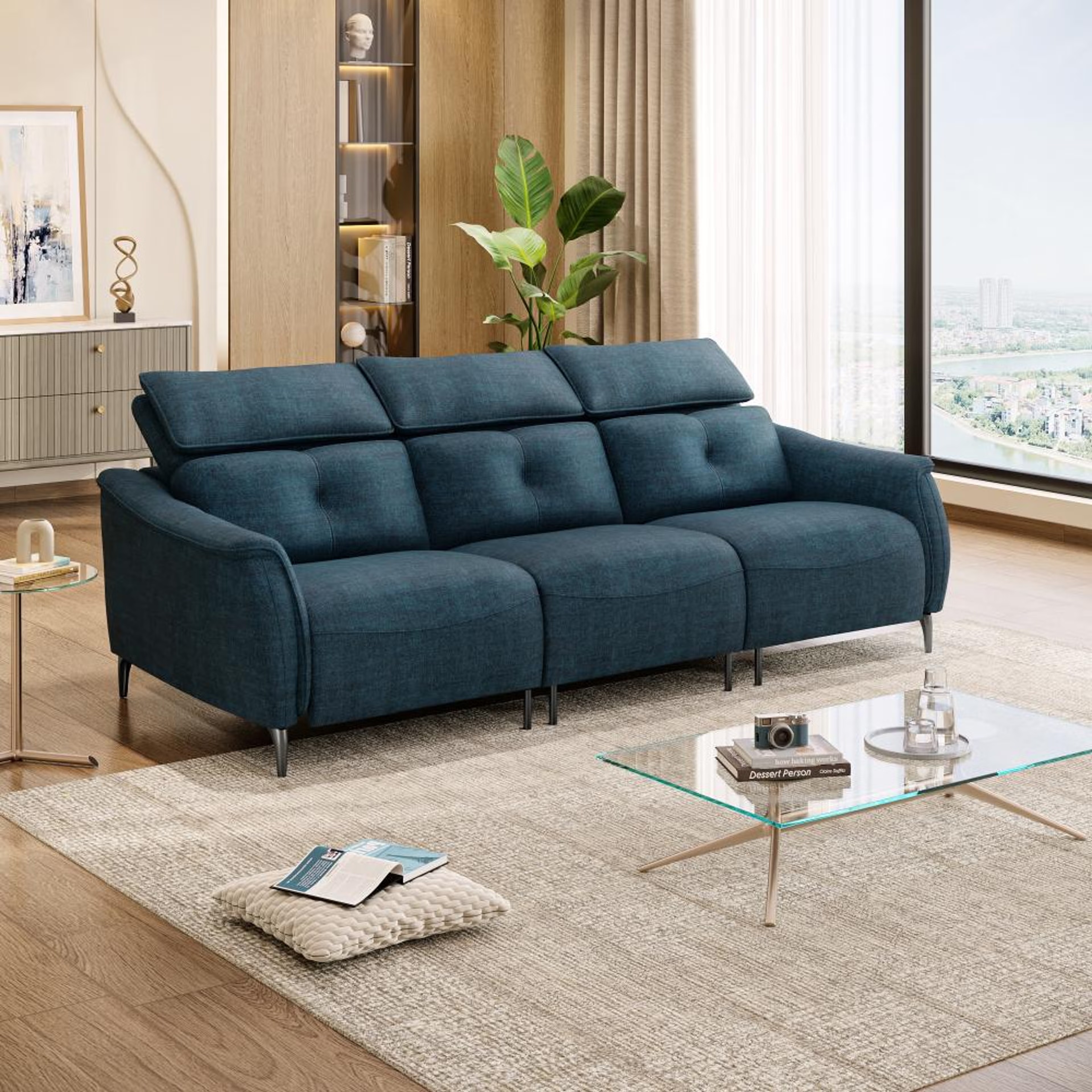 Wakefit Curacao Sofa Without Motion - Three Seater Regular, Without Motion, Three Seater, Deep Ocean